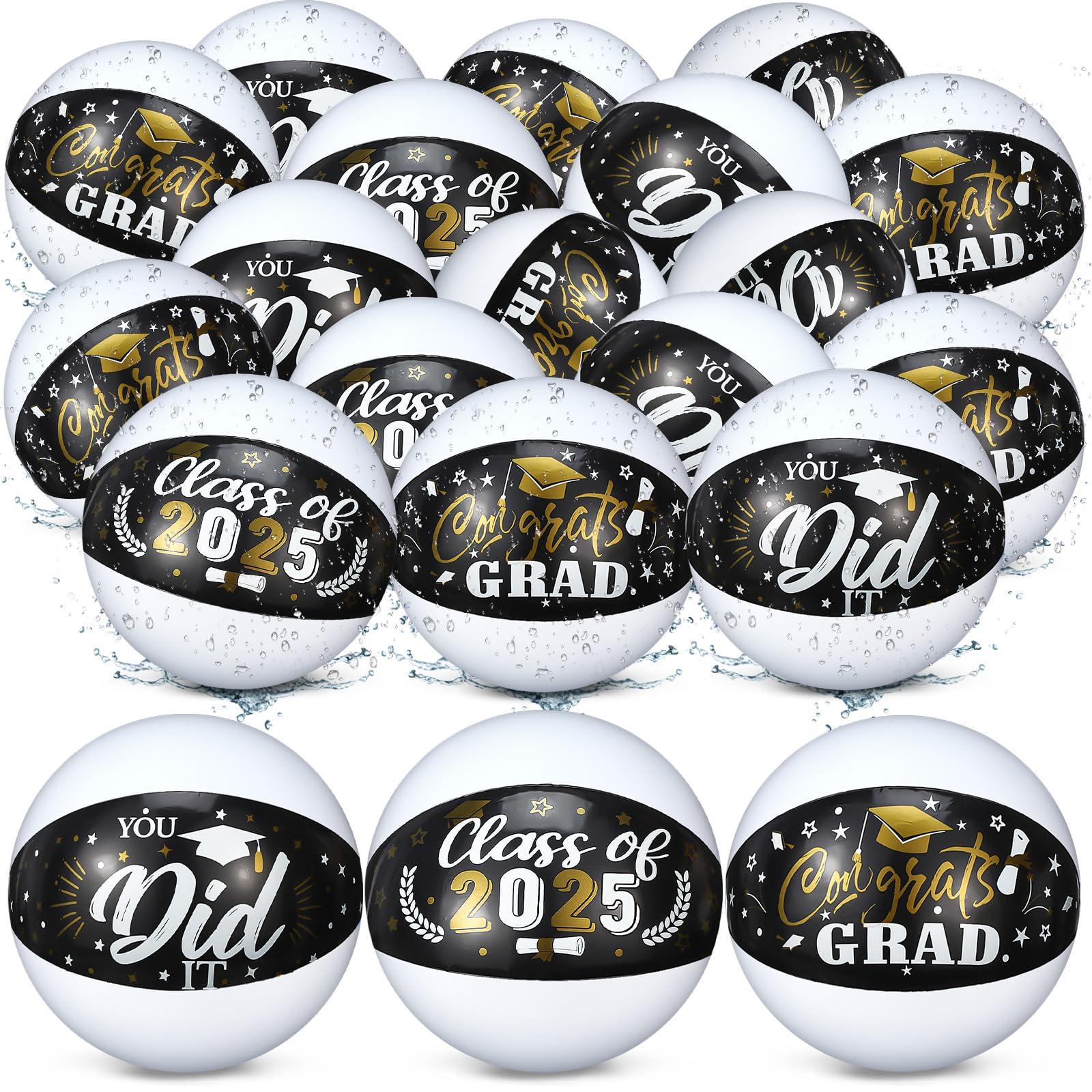 Hungdao Hungdao 20 Pcs Graduation Beach Balls Class of 2025 Congrats Grad Sign Inflatable Graduation Party Favors Supplies Decoration for Seniors Teens Summer Pool Beach Outdoor(Black)