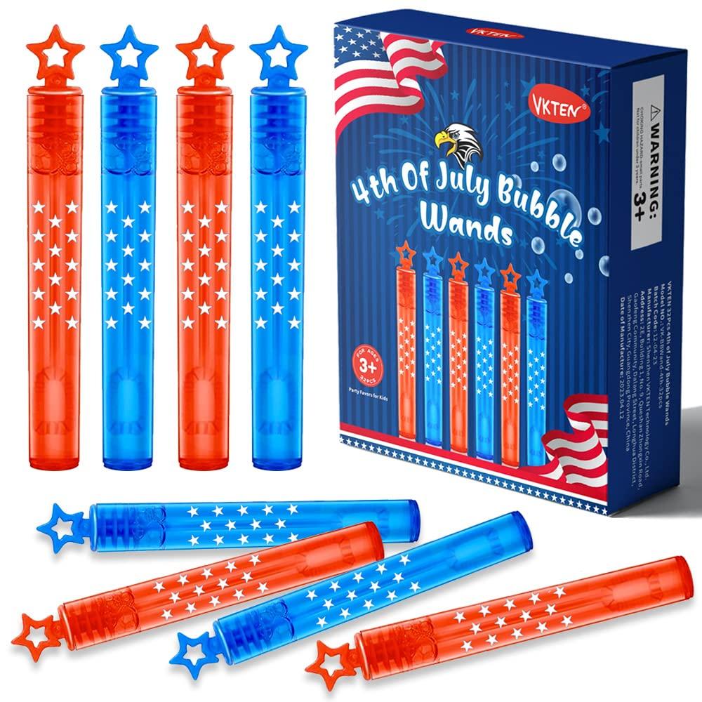 VKTEN VKTEN 32Pcs 4th of July Mini Bubble Wands Patriotic Red White Blue Bubbles for Kids, Independence Day Party Favors Patriotic Decorations