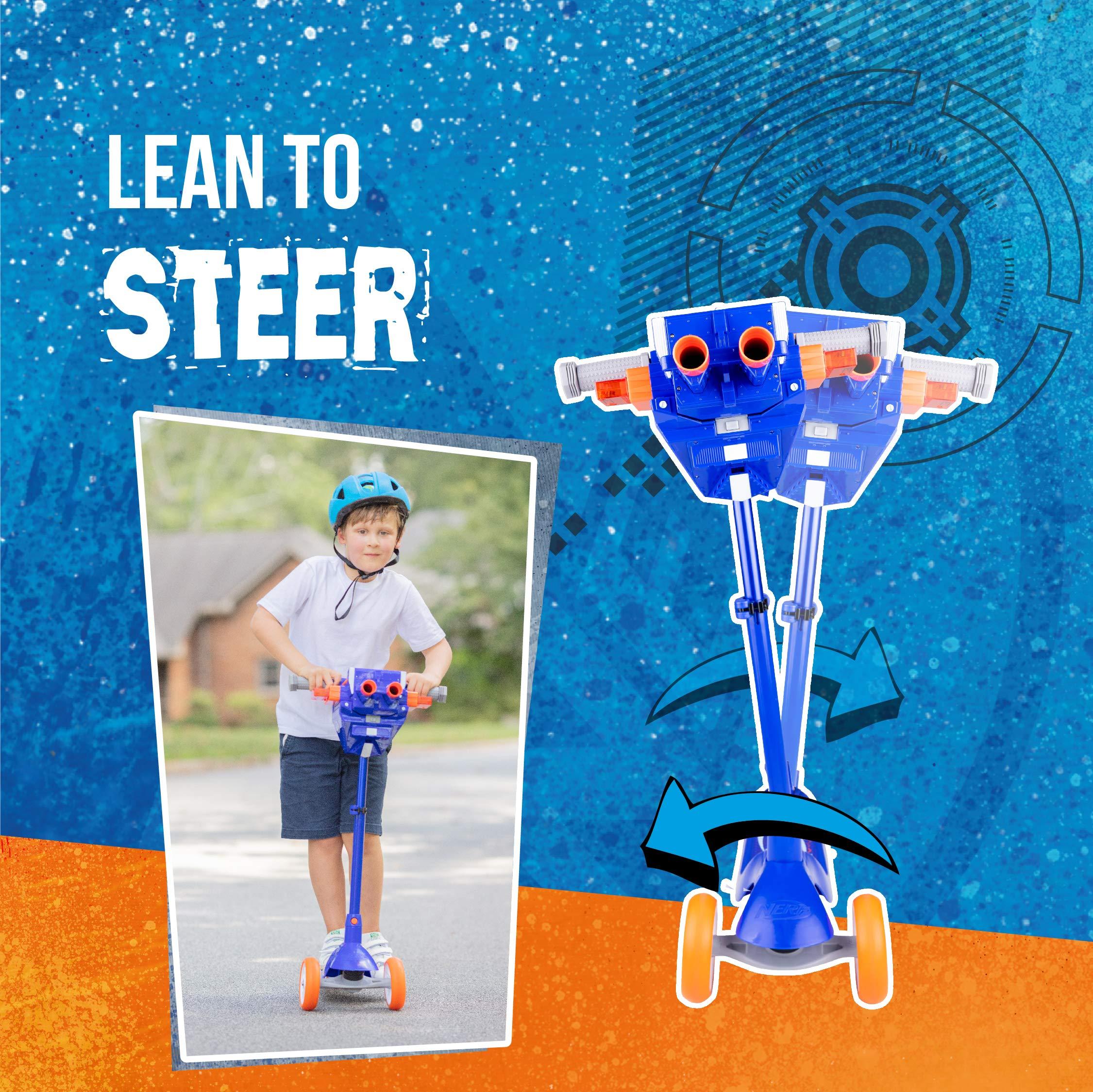 NERF NERF Kick Scooter for Kids, Dual Barrel Blaster Fires Up to 40 Feet, Supports Up to 150lbs, Rear Brake, Sturdy Steel Frame, Wide Surface Textured Molded Deck, Outdoor Activities for Boys/Girls