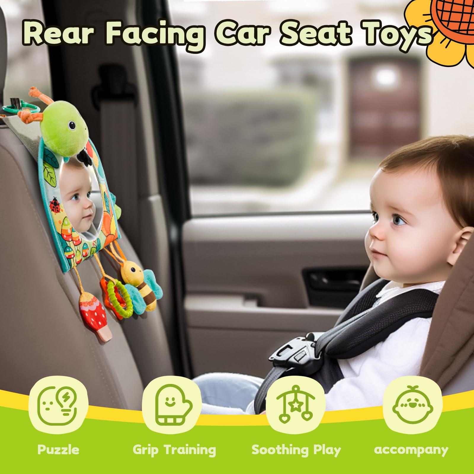 Koty Koty Infant Car Seat Toy - Kick and Play Activity Center with Mirror, Teether and Crinkle Paper, Fun Travel Baby Toy for Rear Car Seat, Easier Drive with Newborns, Babies