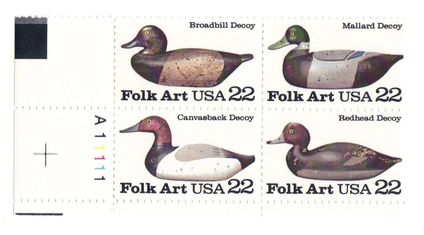 USPS US #2138-2141 MNH 1985 Mint Plate Block of 422 cent Folk Art Duck Decoys