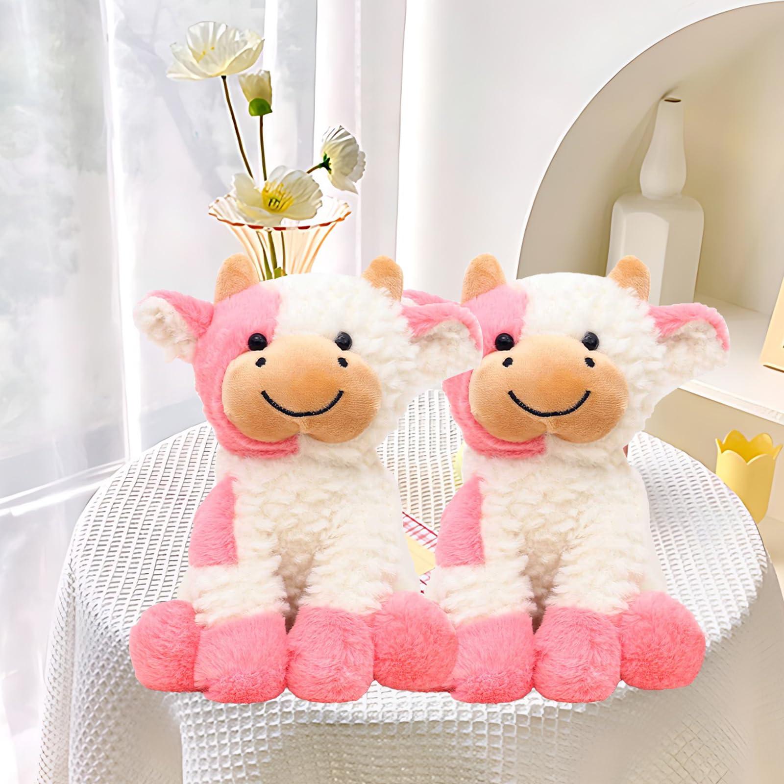 AUCOOMA AUCOOMA Cow Stuffed Animal Adorable Plush Pink Calf Fluffy Plush Doll Birthday Warm Gift for Kids Nursery Girls Toddlers Adults 9\"