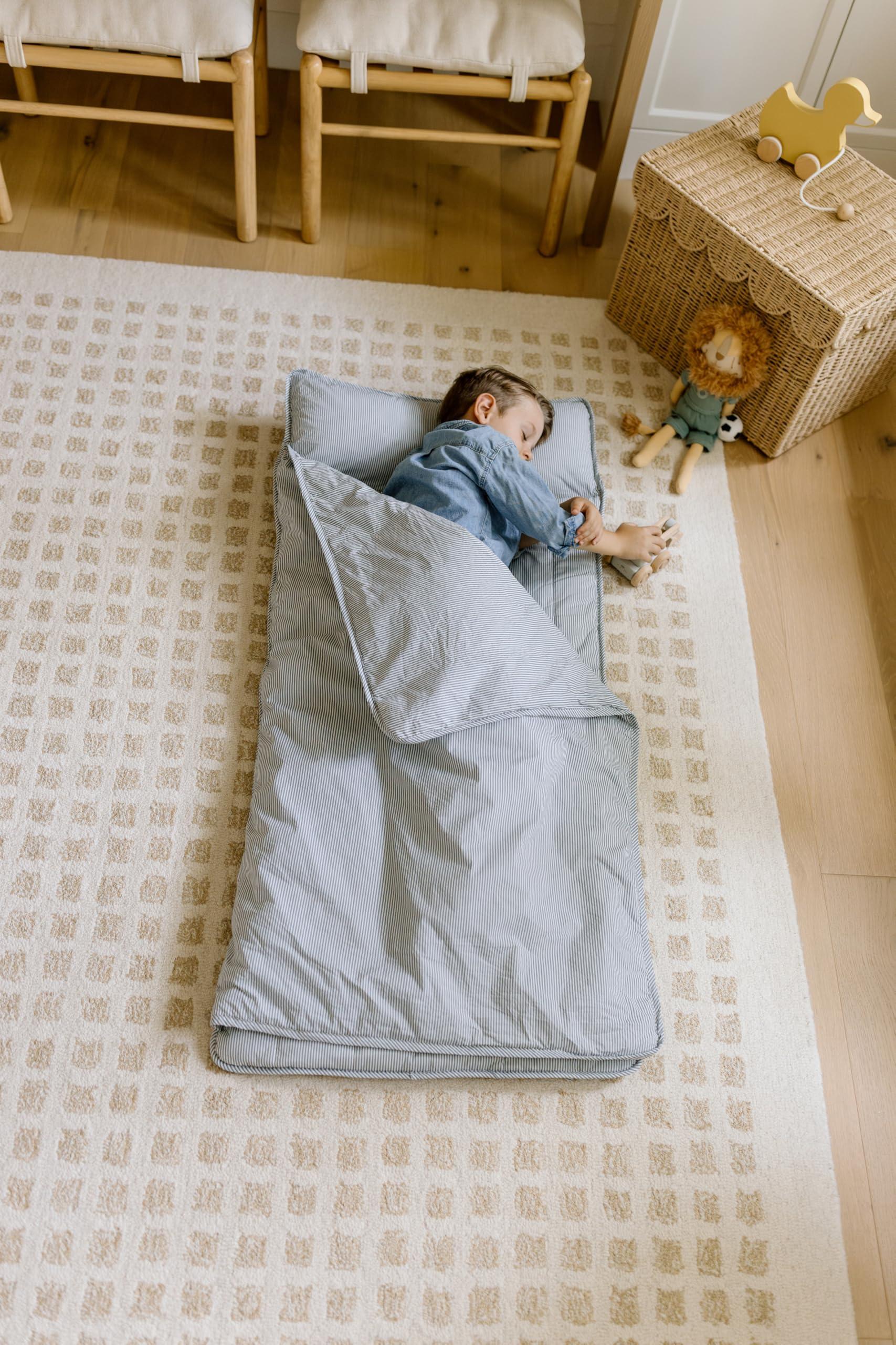 bloomere Bloomere Organic Toddler Nap Mat 100% Cotton Kids Sleeping Mat & Detachable Pillow Sleeping Bag with Soft 1.5 Pad Washable Travel Essentials Ideal Nap Mat for Daycare, Preschool, & Sleepovers