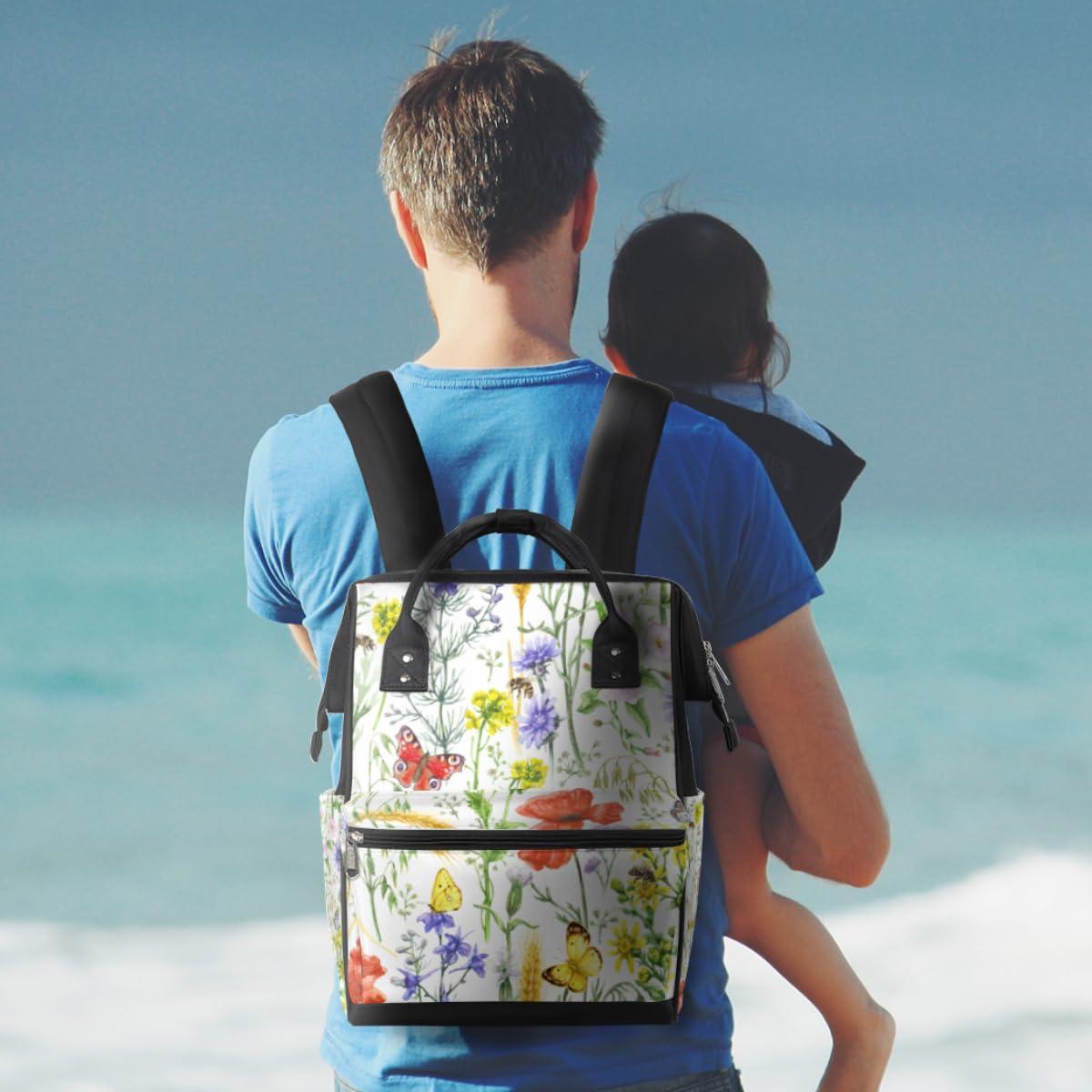 Mularoka Spring Flower Art Diaper Backpack Multi-functional Travel Diaper Bag Back Pack Daypack Water-resistant Diaper Bag Backpack with Stroller Strapes for Women Men