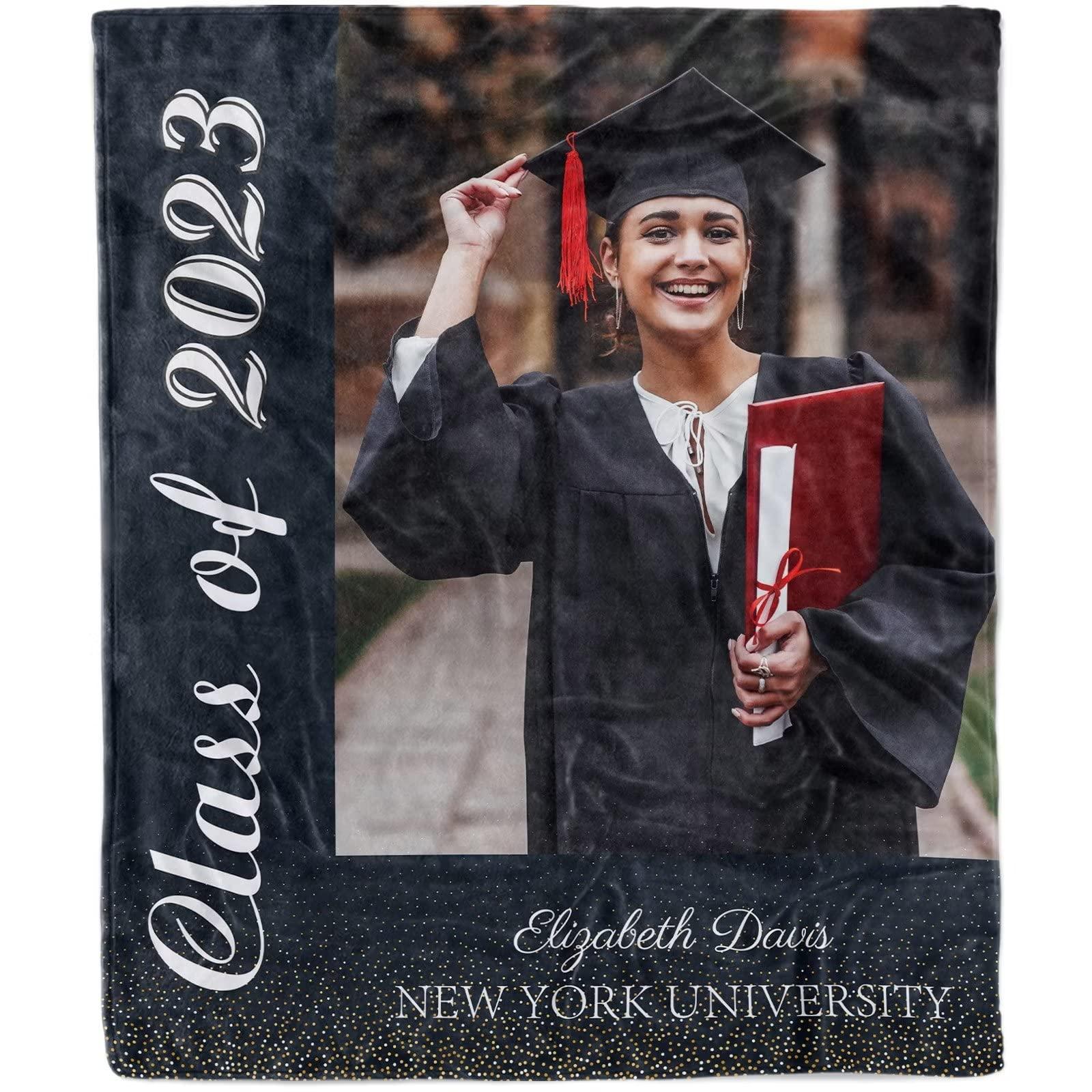 KEPMOV Graduation Blanket 2023 Personalized with Photo, Custom Class of 2023 Graduation Blankets with Photos Text College Name and Text Unique Customized Graduation Gift for Family Friends, 40 x 50 Inches