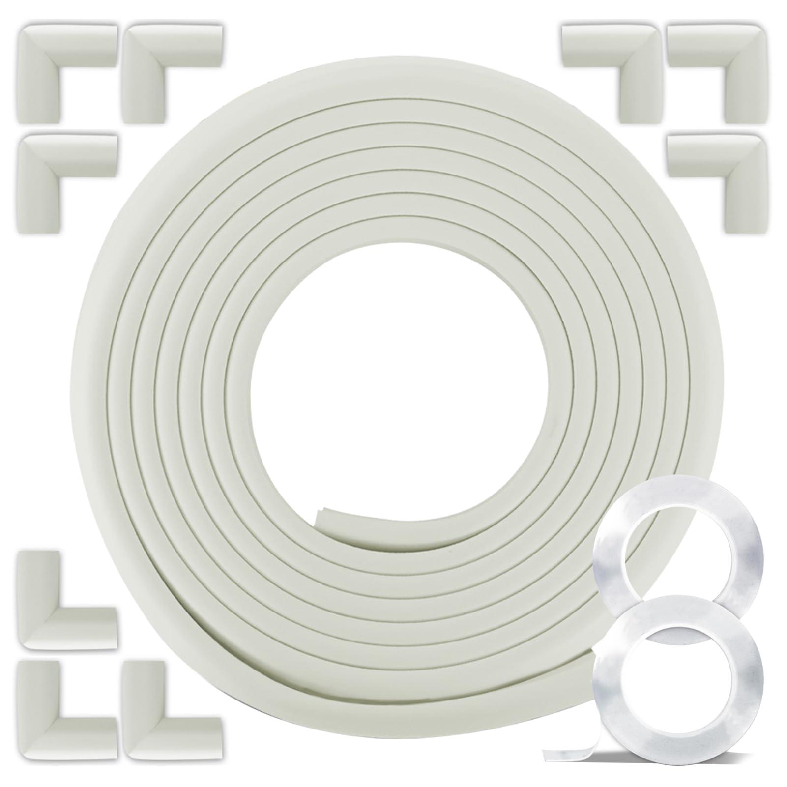 kert Baby Proof Corners and Edges, (Large 16.5FT Edge +8 Corners) Baby Proofing Corner Guards, Soft Rubber Foam Edge Protector, Furniture Tables Bumper Guard for Baby Safety, White