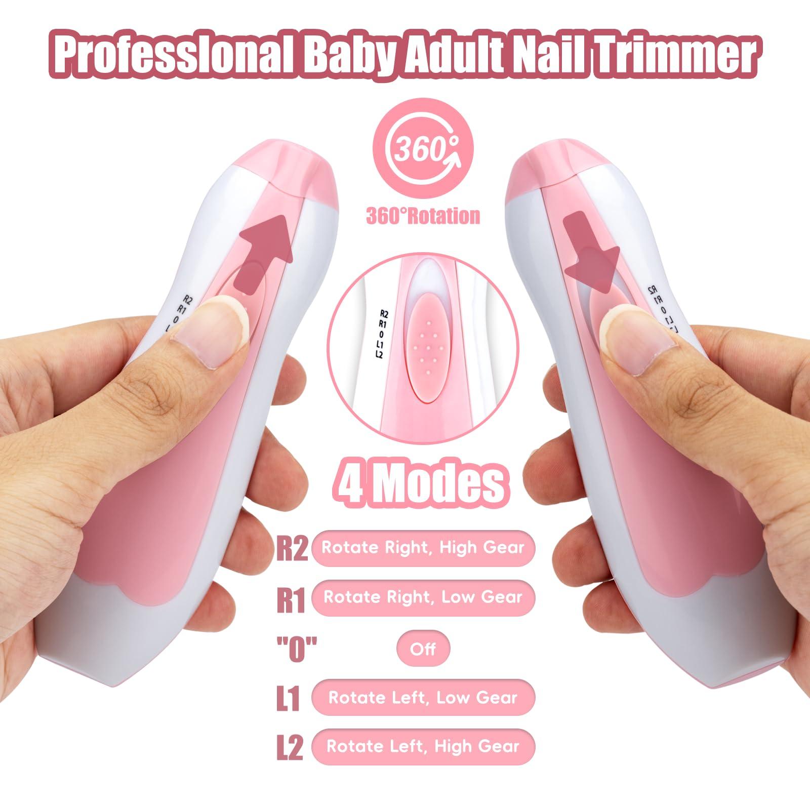 Qunlions life Baby Nail Trimmer Electric-12 in 1 Baby Nail Clippers Safe Baby Nail File Kit with a Nail Clipper, Scissor, Tweezers, and Nail Files (Pink+)