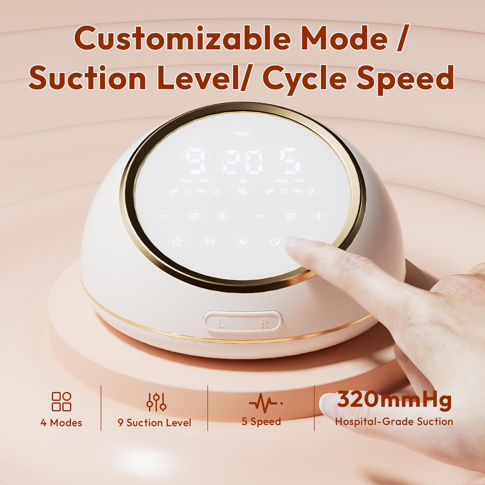 NCVI NCVI Electric Breast Pump F1, VibesFlow Dual Control Pump, Hospital-Grade Suction and Double Side Independent Rhythm, Micro-Vibration Milk Pump, Breastfeeding Kit with Storage Bags & Cooler Bags