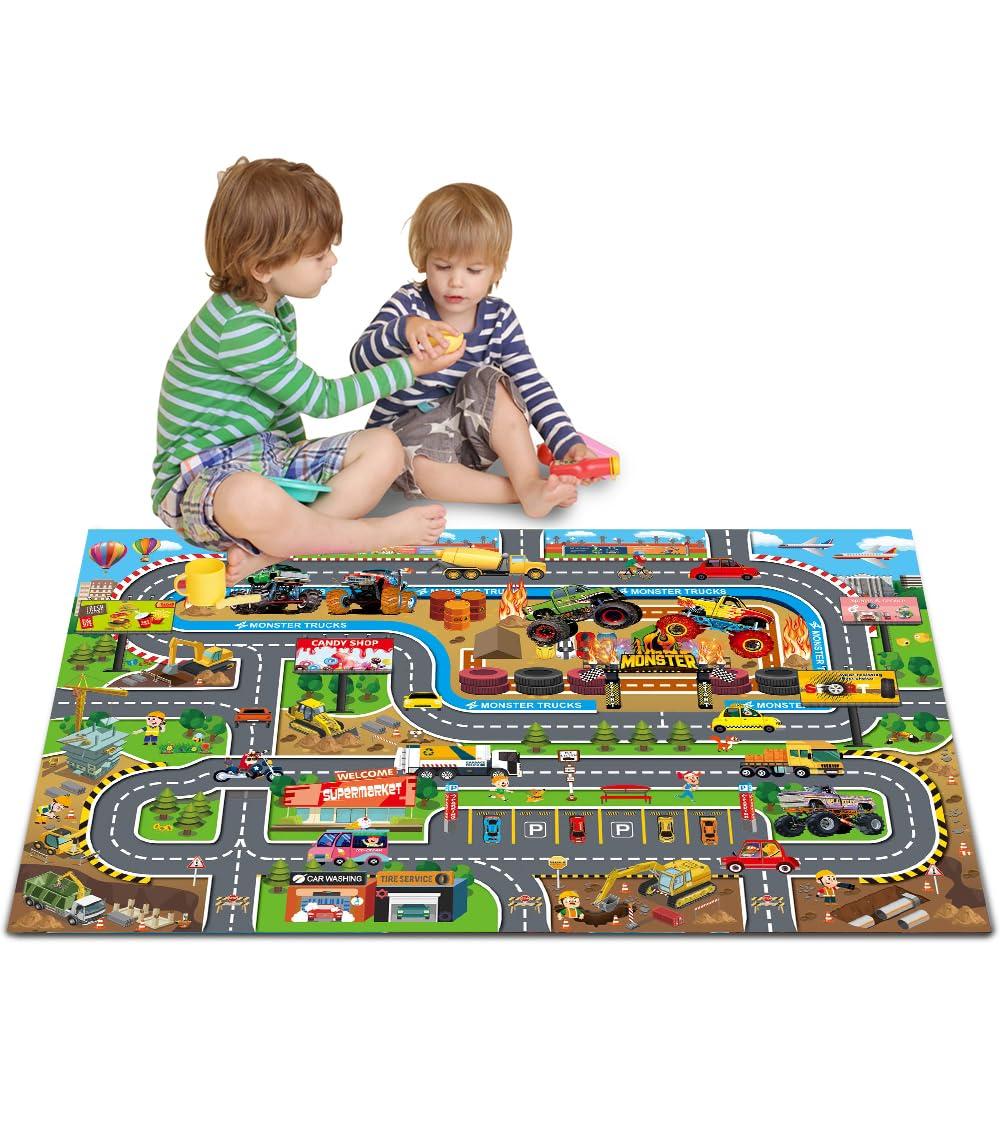 Oriate Oriate Kids Toy Dream Mat Monster Truck Activity Playmat, Multi Color Parent-Child Interaction Game Rug, Ideal Children\'s Educational Floor Mats for Monster Cars Construction Truck Toys 552-M