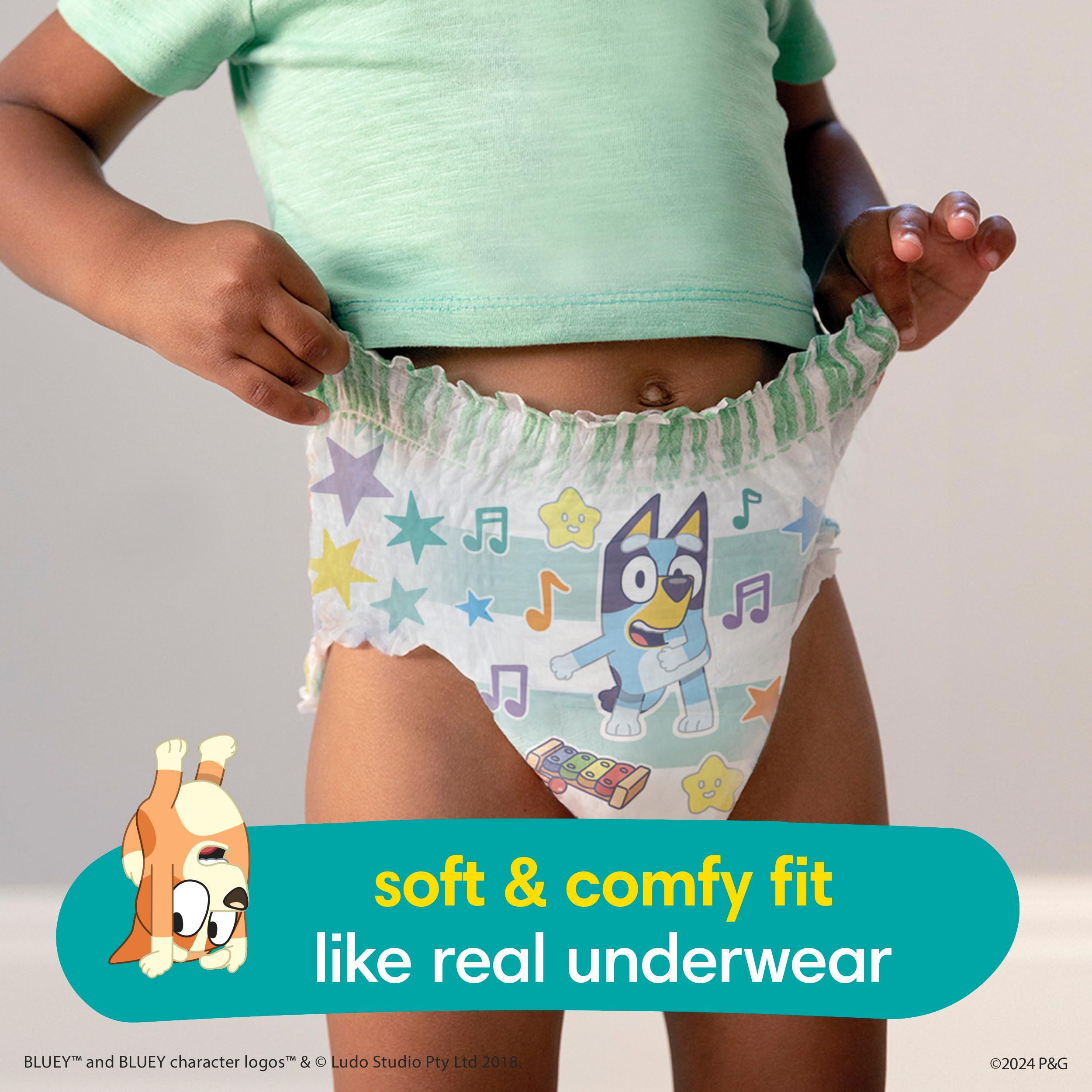 Pampers Pampers Easy Ups Bluey Pull On Training Pants Boys and Girls, 3T-4T, 124 Count with Sensitive Water Based Baby Wipes 4X Pop-Top Packs (336 Count)