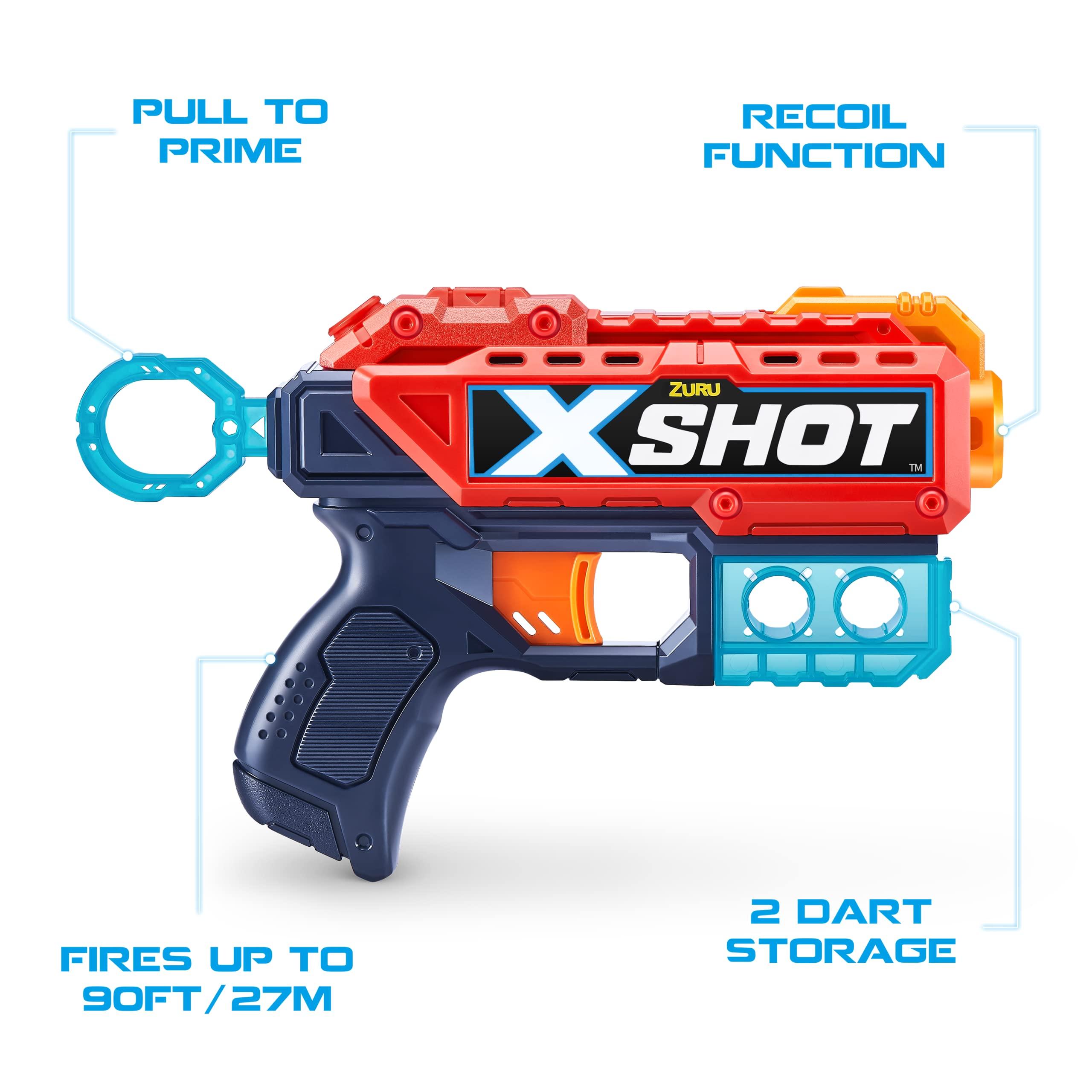 XShot Excel 2 Reflex 6 + 2 Kickback (4 Pack + 48 Darts + 3 Shooting Targets) by ZURU, X-Shot Red Foam Dart Blaster, Toy Blaster, Rotating Barrels, Toys for Kids, Teens, Adults (Red)