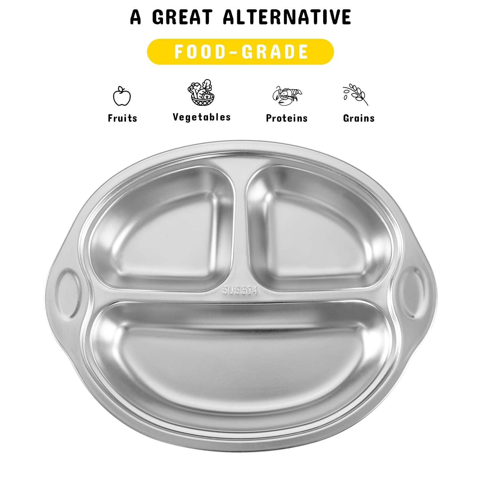 Mrs. Chou Stainless Steel Baby Suction Plates: Divided Plates Designed for Babies and Toddlers, Made of 100% Food-Grade Materials Ideal for Baby-Led Weaning BPA-Free Toddler Feeding Dishwasher Safe Yellow