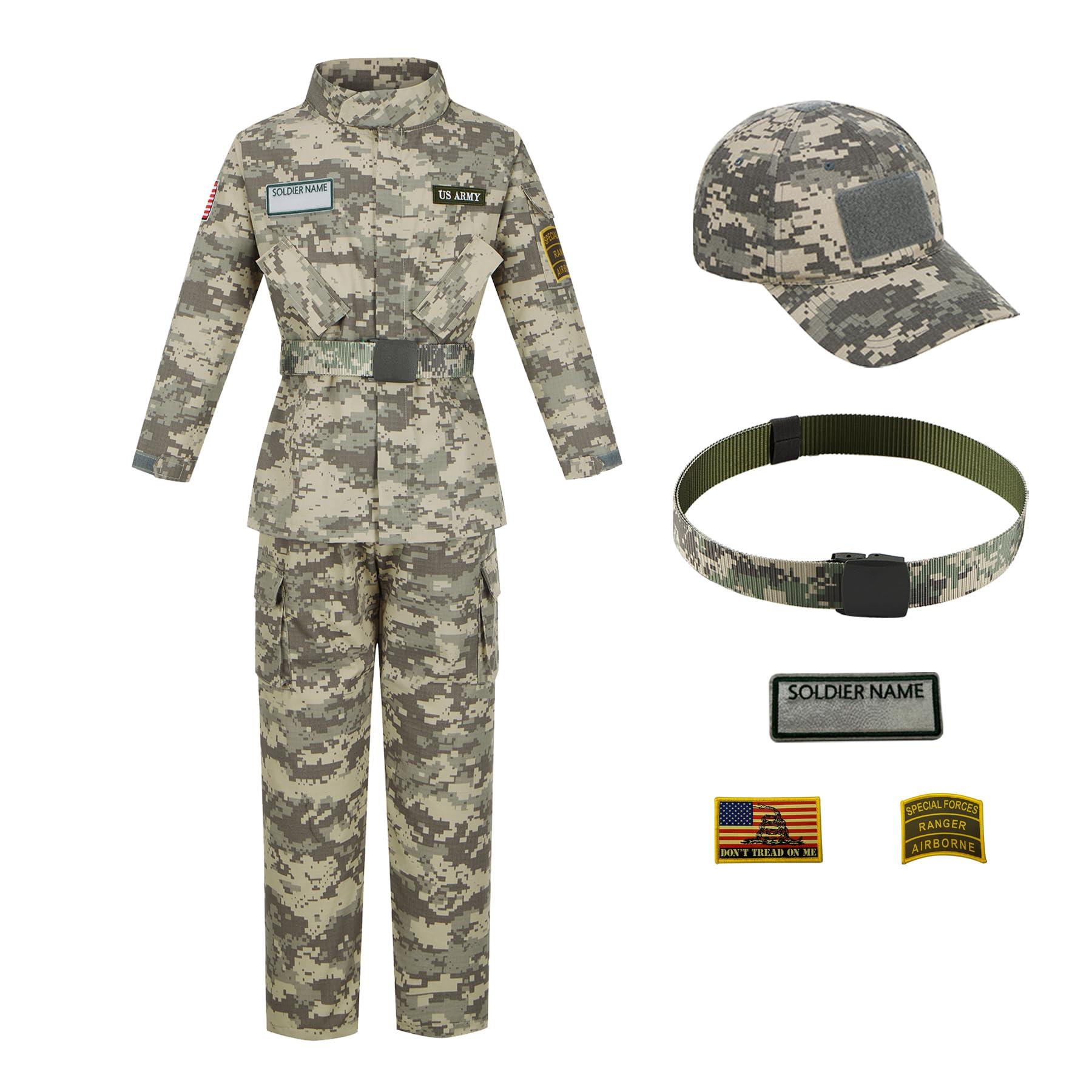 Kosgraiy Kosgraiy Kid Army Costume,Kid Deluxe Soldier Costume,Military Costume Boy and Girl,Army Camouflage Uniform for Kid,L/8-10Years