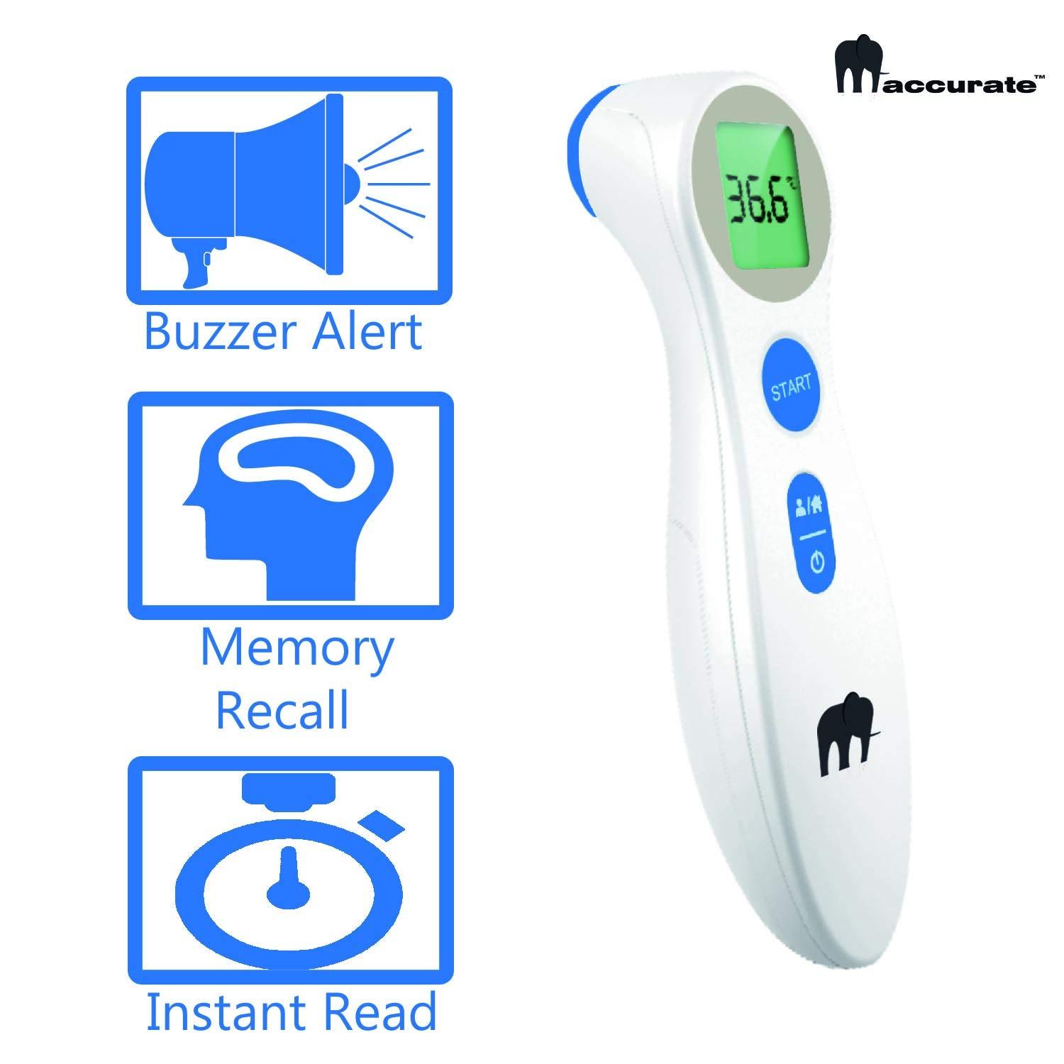 MACCURATE Forehead Thermometer, No Touch Home Use Digital for Adult & Kids, Sleek Infrared Temporal Fever Thermometer Fast and Accurate Reading with Backlight LCD Screen - Fahrenheit & Celsius