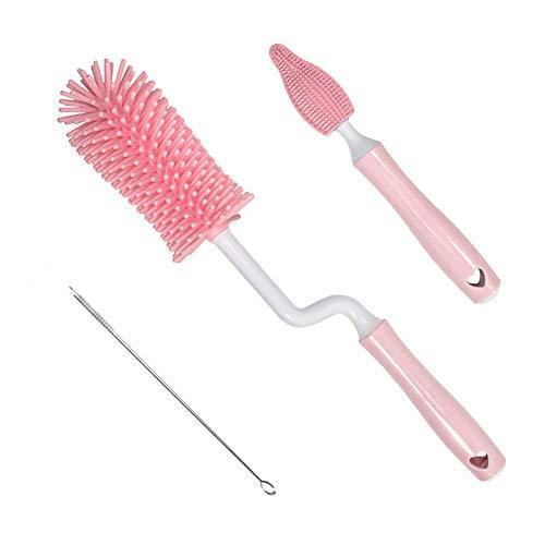 Magik Magik 3PCS Set Silicone Feeding Baby Bottle Nipple Straw Cleaning Brush 360 Degree (Pink)