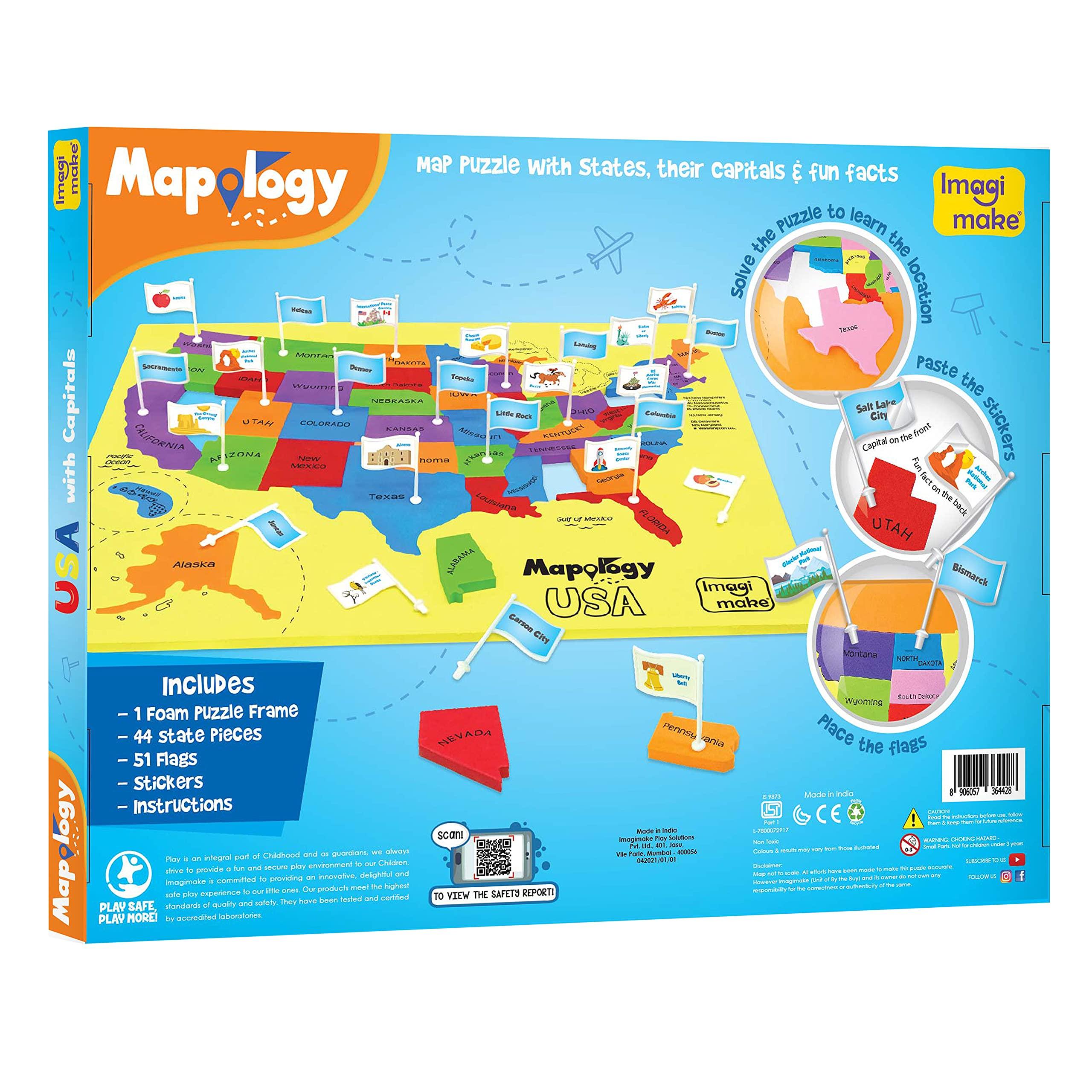 Imagimake Imagimake Mapology USA Map with Capitals | Learning States and Capitals | US Geography Toys for Ages 5-7 | Jigsaw Puzzles for Kids Ages 8-10 Years | Educational Toys for Ages 8-13