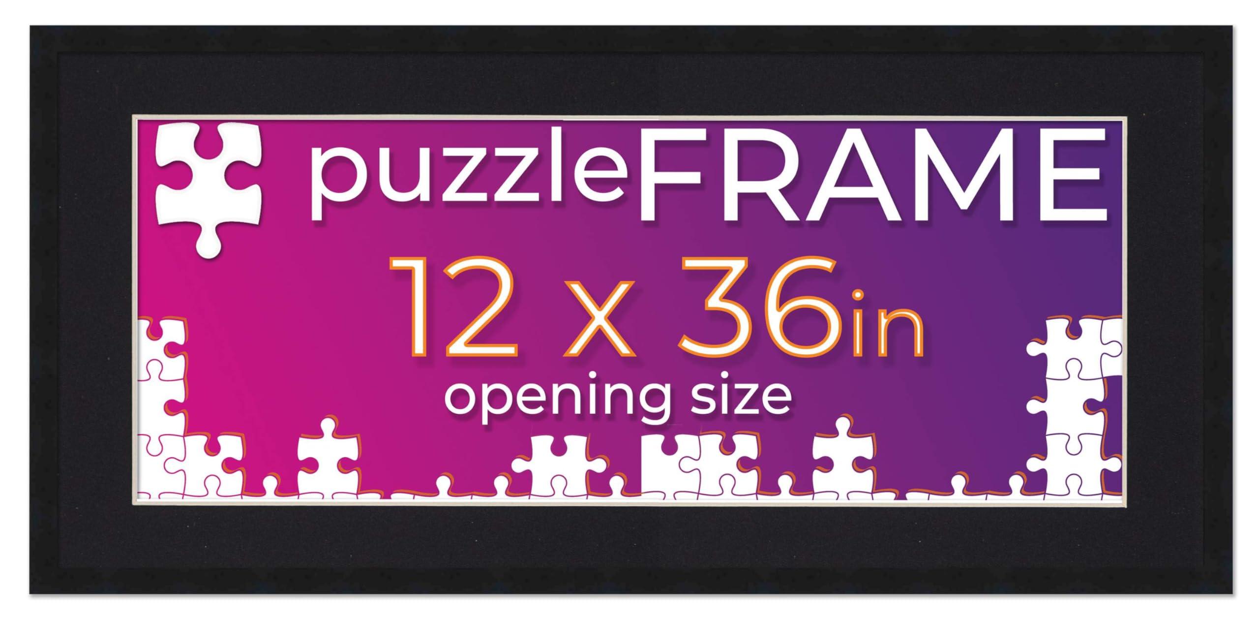 Poster Palooza Poster Palooza 12x36 Jigsaw Puzzle Frame Kit - Kit Includes Puzzle Glue Sheets, Black Wood Puzzle Frame with Black Mat, UV Acrylic, Backing, Hanging Hardware