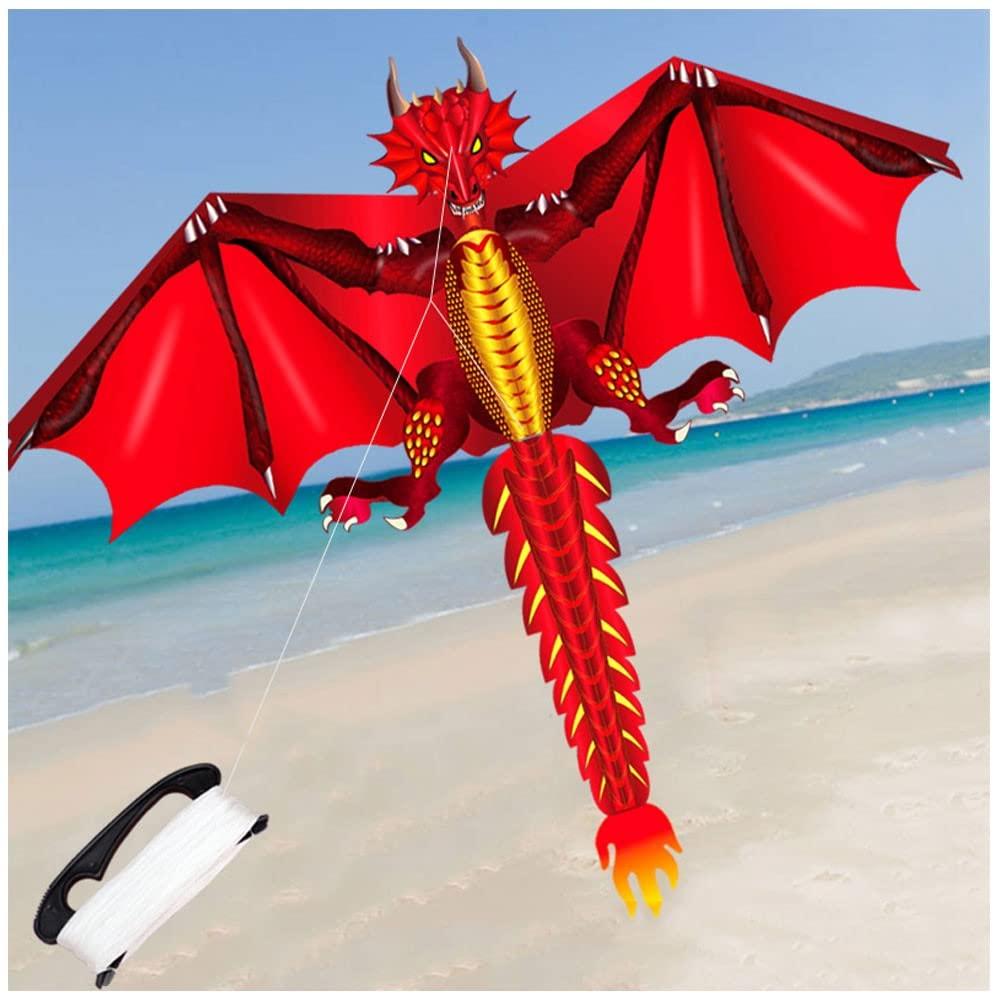 LSDRALOBBEB 1.6M Dinosaur Kite Outdoor Kids Toy for Beginners Very Easy to Kite, Great Gift LSDRALOBBEB 0401(Color:B,Size:)