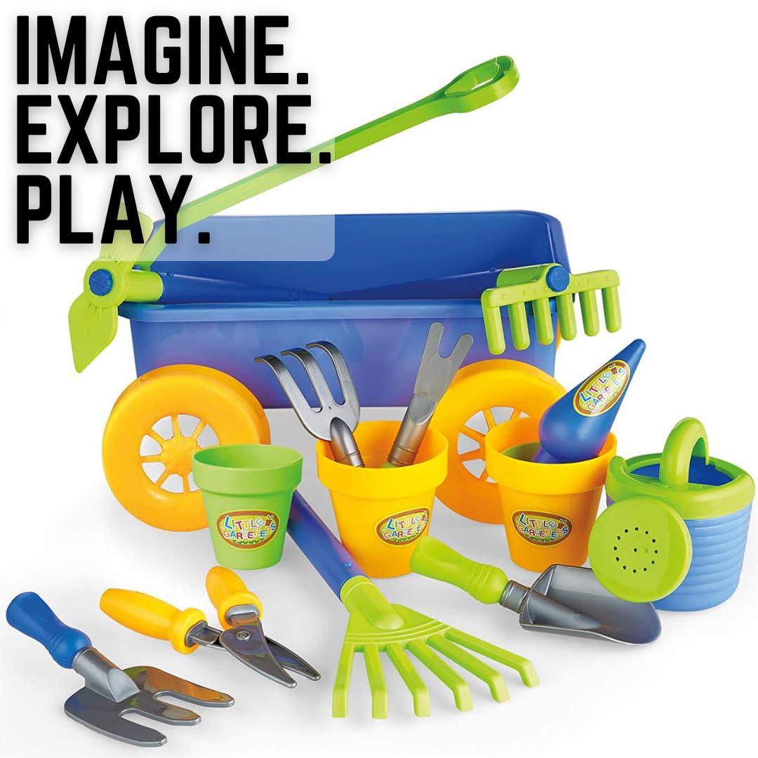 Liberty Imports Liberty Imports Pull Along Garden Wagon and Gardening Tools Toy Play Set for Toddlers, Kids with Outdoor Tools, Plant Pots, Accessories