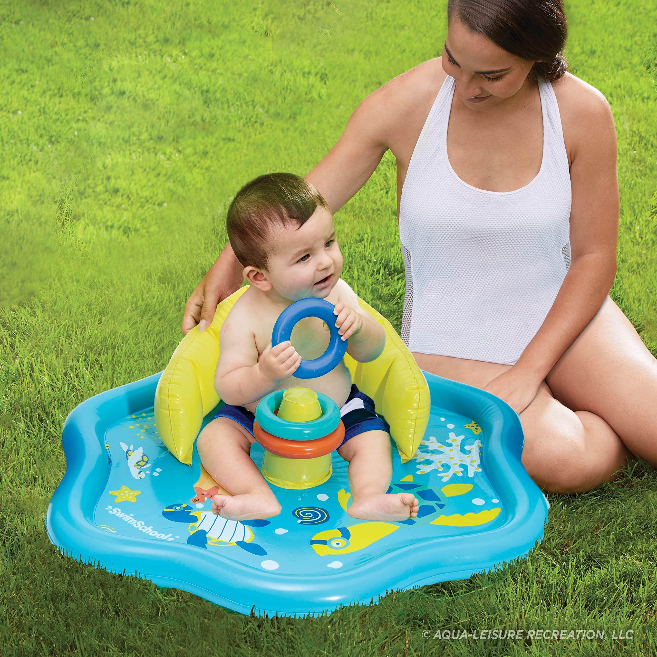 SwimSchool SwimSchool Baby Splash Play Mat Inflatable Play Pool for Babies & Infants with Backrest Includes Baby Water Toy Rings Seafoam Blue Lemon