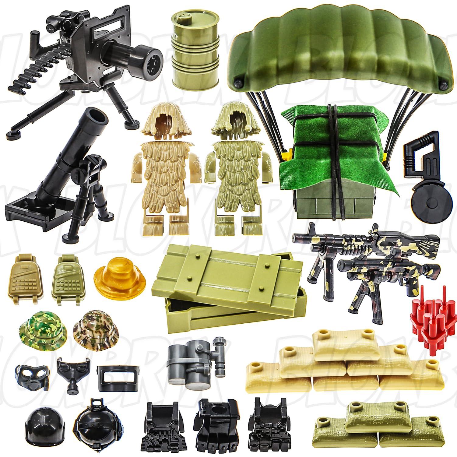 BloxBrix BloxBrix 180 pcs Weapons-Machine-Guns-Rifles Compatible with Major Brands,Minifigures-add-ons-Militarybase-Toy-Soldiers-Police, WW2-Modern-SWAT-Battle-Ammo-Belt-gas mask-Decations for Army-Men