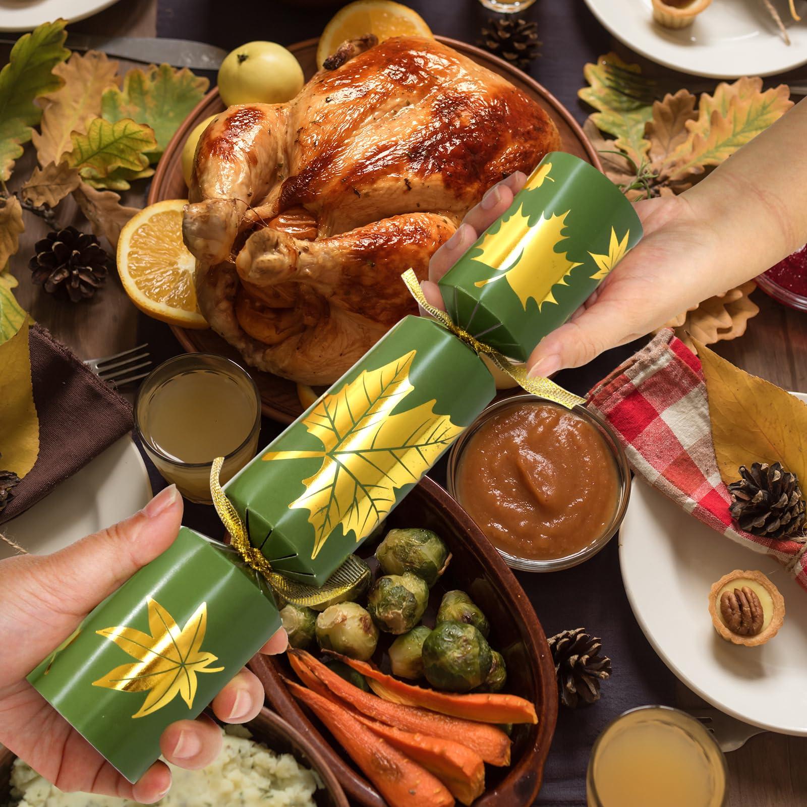 ceiba tree 8 PC Thanksgiving Crackers Poppers Party Table Favors No Snap No Popping Fall Thanksgiving Games Activities for Family Kids with Party Hats Joke Gifts Toys Holiday Traditions Prizes Gold Foil