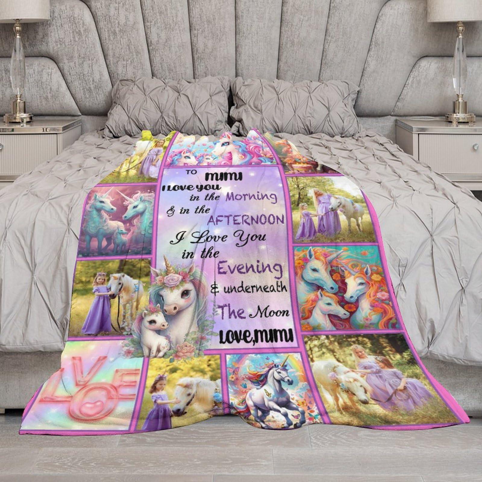 Artsadd Artsadd Personalized Baby Blanket with Unicorn Pattern, Customized Name Swaddle Throw Blanket for Infant to Toddler Kids
