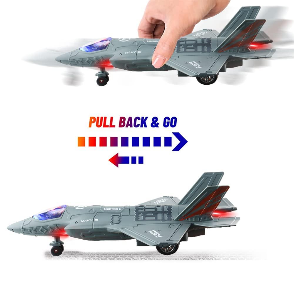 chengchuang F35 F16 Airplane Toy, 2 Pack Fighter Jet Toy for Kids, Pull Back Toy Jets, Diecast Airplanes Model with Light & Sound, Metal Airplane Gifts for Kids Decor