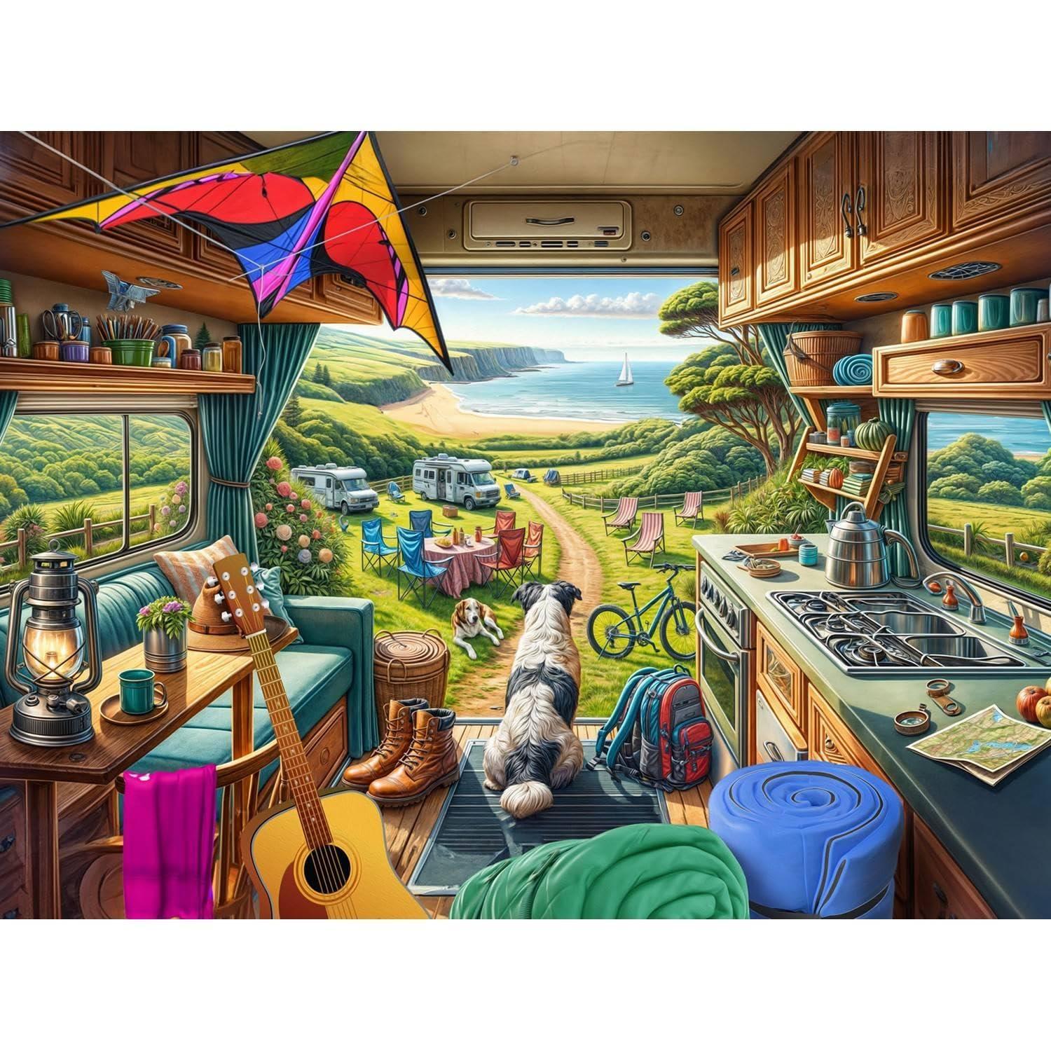 Vermont Christmas Company Camper Van Jigsaw Puzzle 550 Piece by Vermont Christmas Company - Large Pieces - Fully Interlocking & Randomly Shaped Pieces - 24\" x 18\"