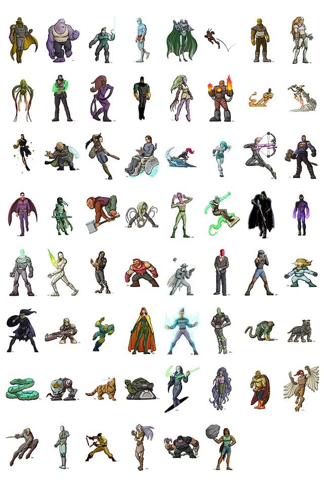 Arcknight Arcknight Flat Plastic Miniatures: Supers!; 62 Unique Superhero-Themed Minis for Starfinder; Affordable, Skinny Figurines for SF, Shadowrun, and Other Tabletop RPG Games