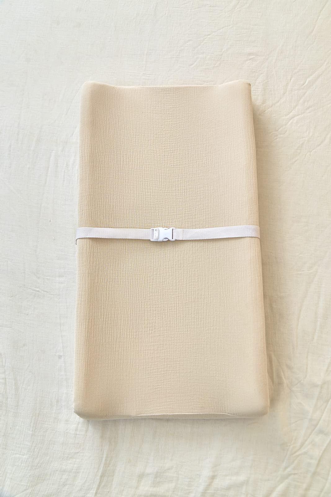 Aullar Solid Muslin Changing Table Pad Cover Cradle Sheet, Fits 32"/34''x16 Contoured Diaper Changing Pad, Ultra Soft Cozy Muslin Cotton Changing Table Covers, Breathable Wipeable Removable (Sand)