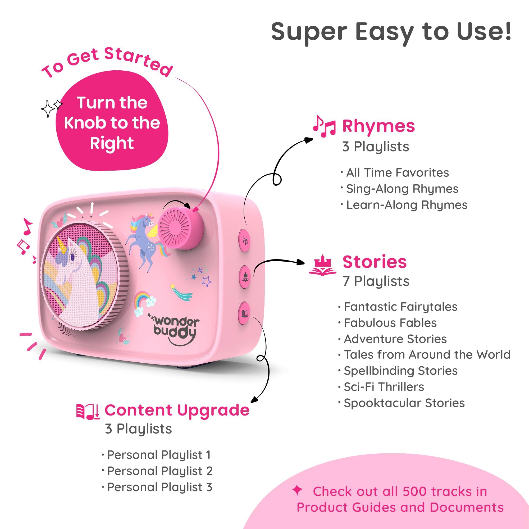 WonderBuddy WonderBuddy Kids Screen-Free Audio Player, 500+ Preloaded Stories & Rhymes with Storybook DIY Art Kit, Voice Recorder, Content Upgrade, Bluetooth, Christmas Birthday Gift for Girls 3+ Years- Unicorn