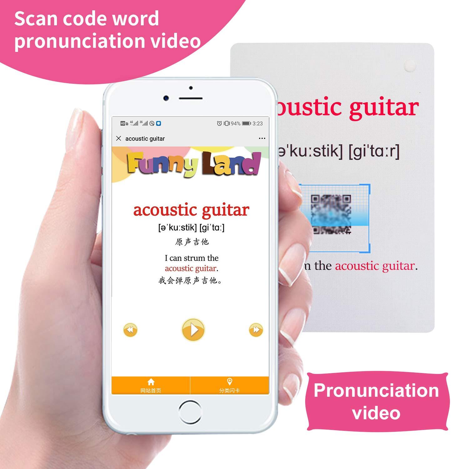 Richardy 20PCS/Set Instrument Kids Gifts English Flash Cards Pocket Card Educational Learning Baby Toys for Children Pre-Kindergarten