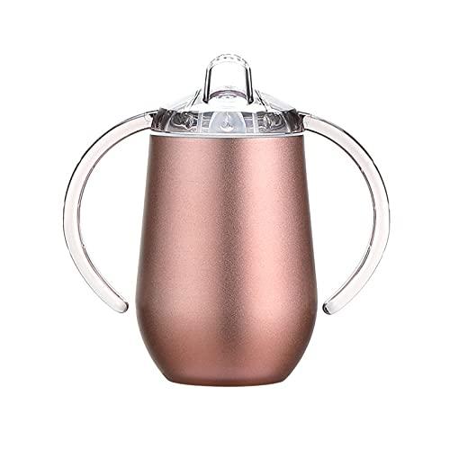Buumin Stainless Steel Straw Sippy Cup with Handles & Silicone Lids,10 oz BPA Free Double Wall Vacuum Insulated Sippy Cup Mug Tumbler Toddler Straw Cups for boys and girls Non-Spill Sippy Cups (Rose Gold)