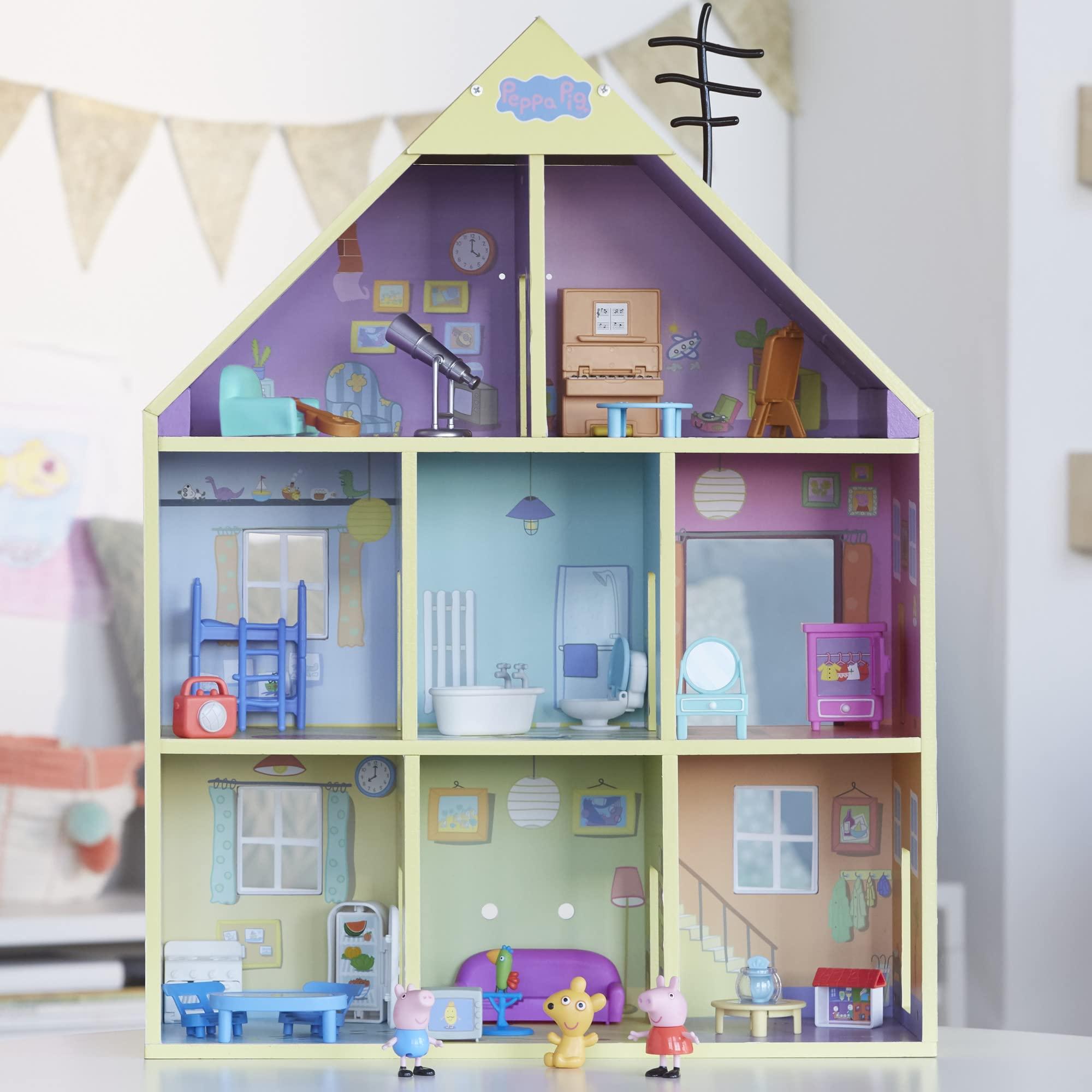 Peppa Pig Peppa Pig Wooden Deluxe Playhouse, 8 Rooms, Includes 2 Fun Figures and 29 Accessories, Made of Responsibly Sourced Wood, for Ages 3 and Up (Amazon Exclusive)