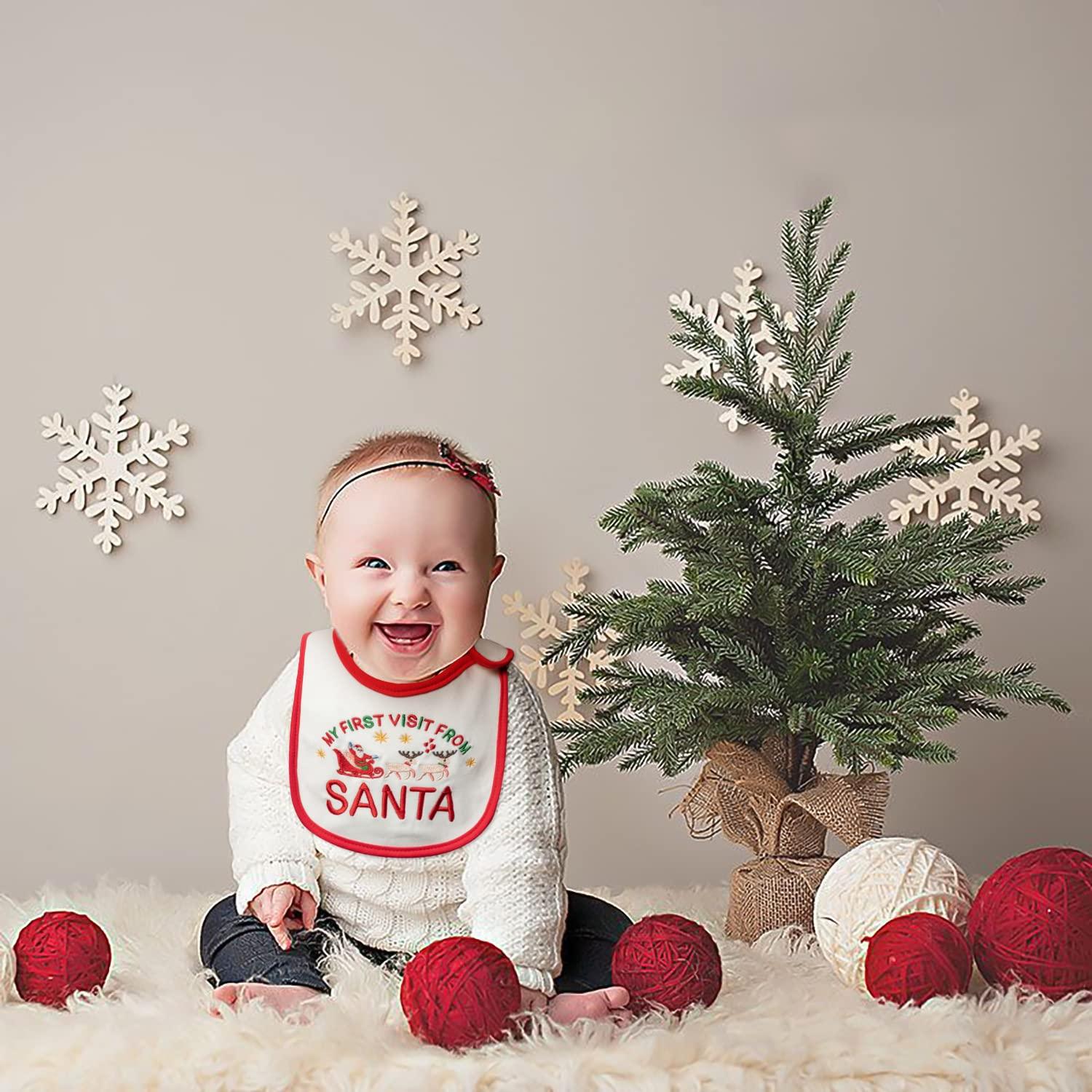 2ooya 3Pcs Cotton Christmas Baby Bib Infant Drooling Feeding Bibs with Resin Buttons Toddler Absorbable Bib Set Unisex Cartoon Pattern Newborn Baby Food Bibs Baby Gift Photo Props for Christmas(6-12 months)