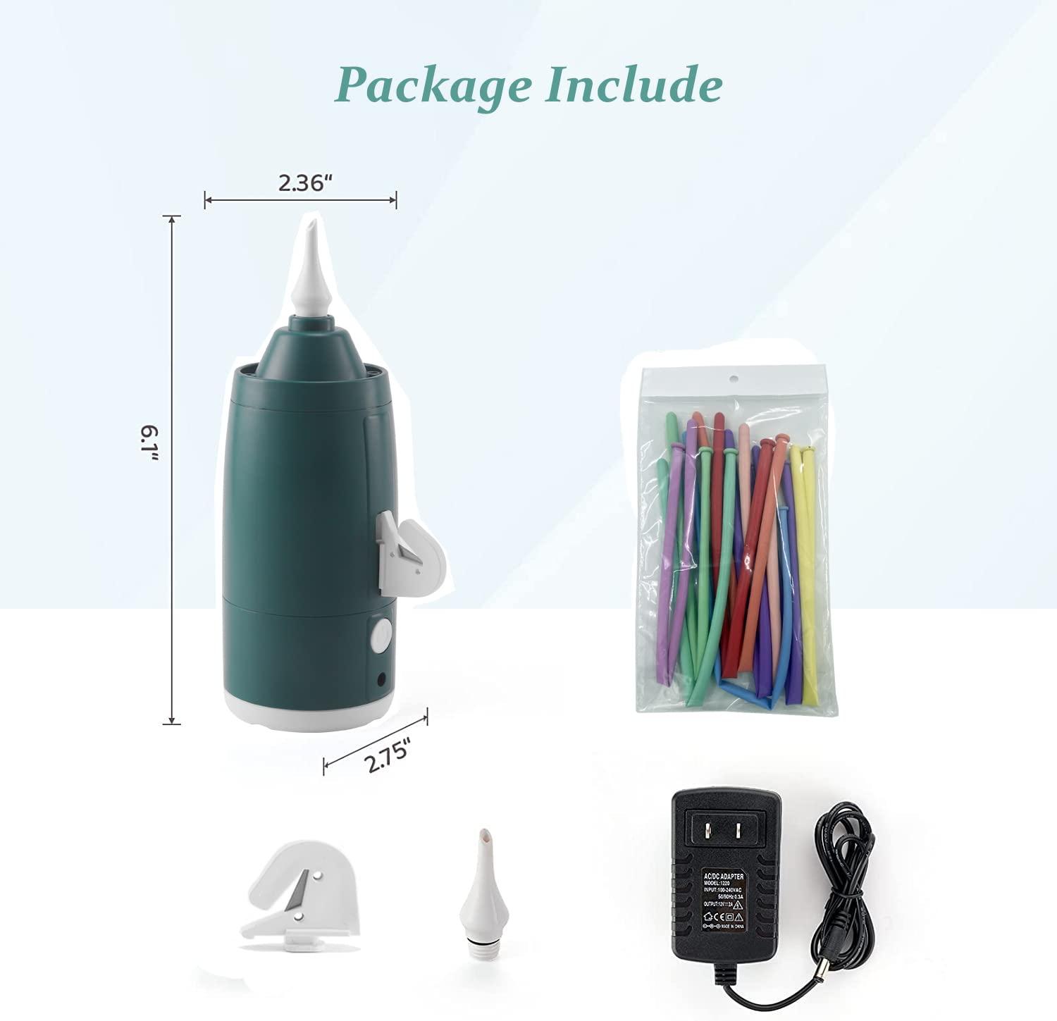 AJU JIAJIA Electric Magic Balloon Pump,Portable Electric Air Inflator Party Air Blower Pump with 1 Nozzle 1 Balloon Cutter and 10 Pcs Long Balloons,Great for Twisty Curly Balloon, Foil Balloons (Green)