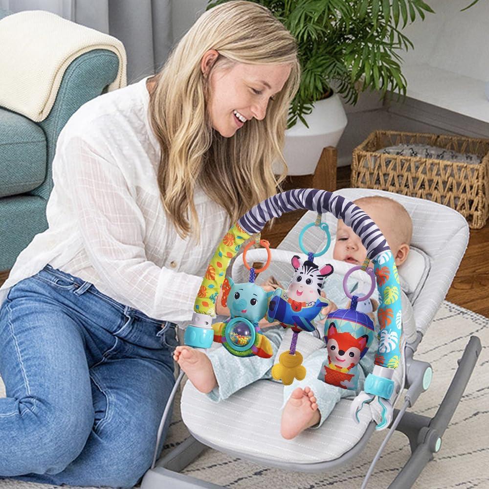 BATOHO Baby Stroller Arch Toy, Clip On Arch Mobile for Bassinet with Universal Clamps, Activity Toy Bar for Baby Bouncer Musical Crib Mobile Toys for Infants Baby Car Seat Toys Rattle Elephant Squeaker Zebra