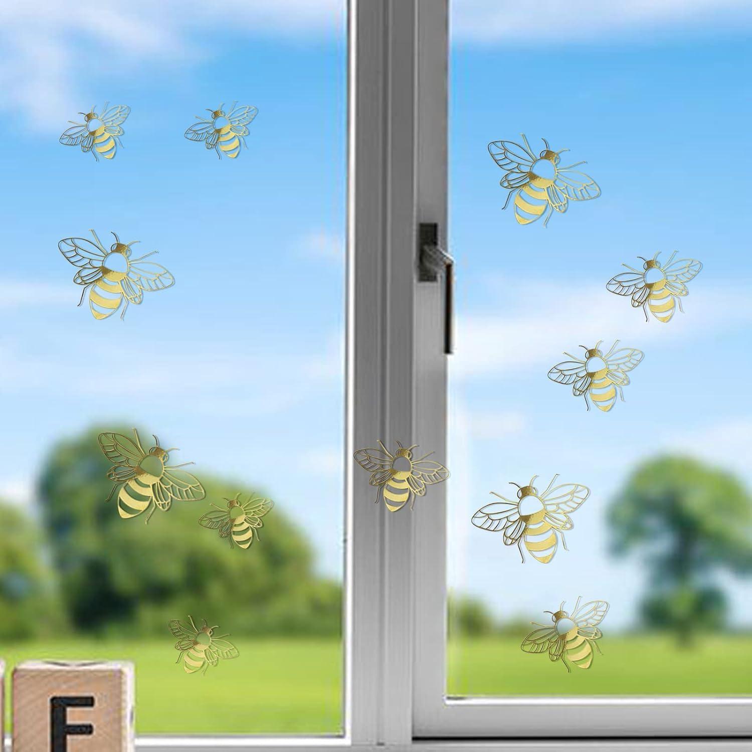 YuanHolumid Bee Wall Decals Honey Bee Wall Decor Bee Wall Stickers Gold Honey Bee Decals,Honeycomb Wall Decals,Removable DIY Bee Decoration Decals for Kids Bedroom Living Room Nursery Wall Stickers and Murals