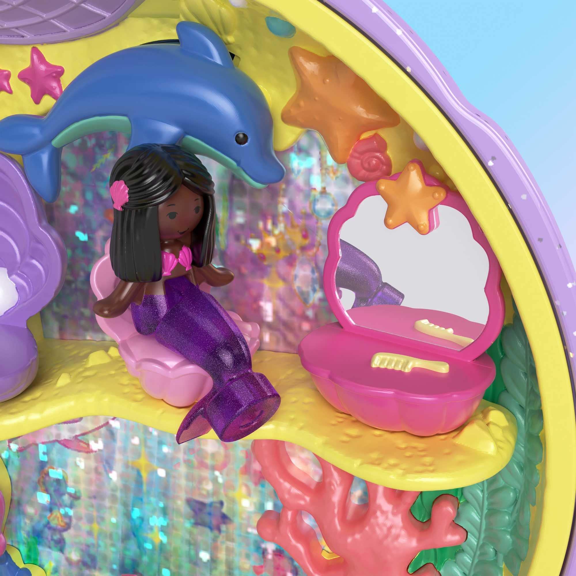 Polly Pocket Polly Pocket Keepsake Collection Mermaid Dreams Collectible Compact, Under-The-Sea Theme, Special Box, 2 Mermaid Dolls, Wearable Ring & More, Collectible Gift, Ages 4 Years Old & Up