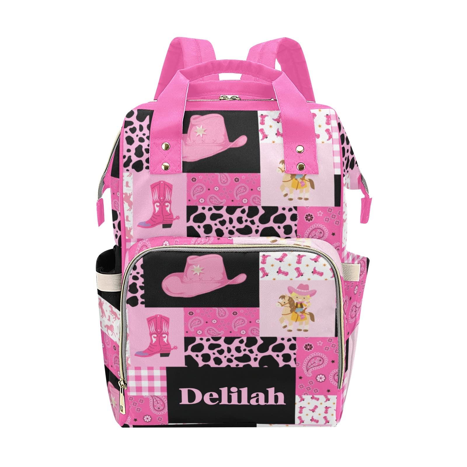 Deven Personalized Diaper Bag Backpack Tote,Cowgirl Pink Quilt,Custom Diaper Bags for Shower Gift