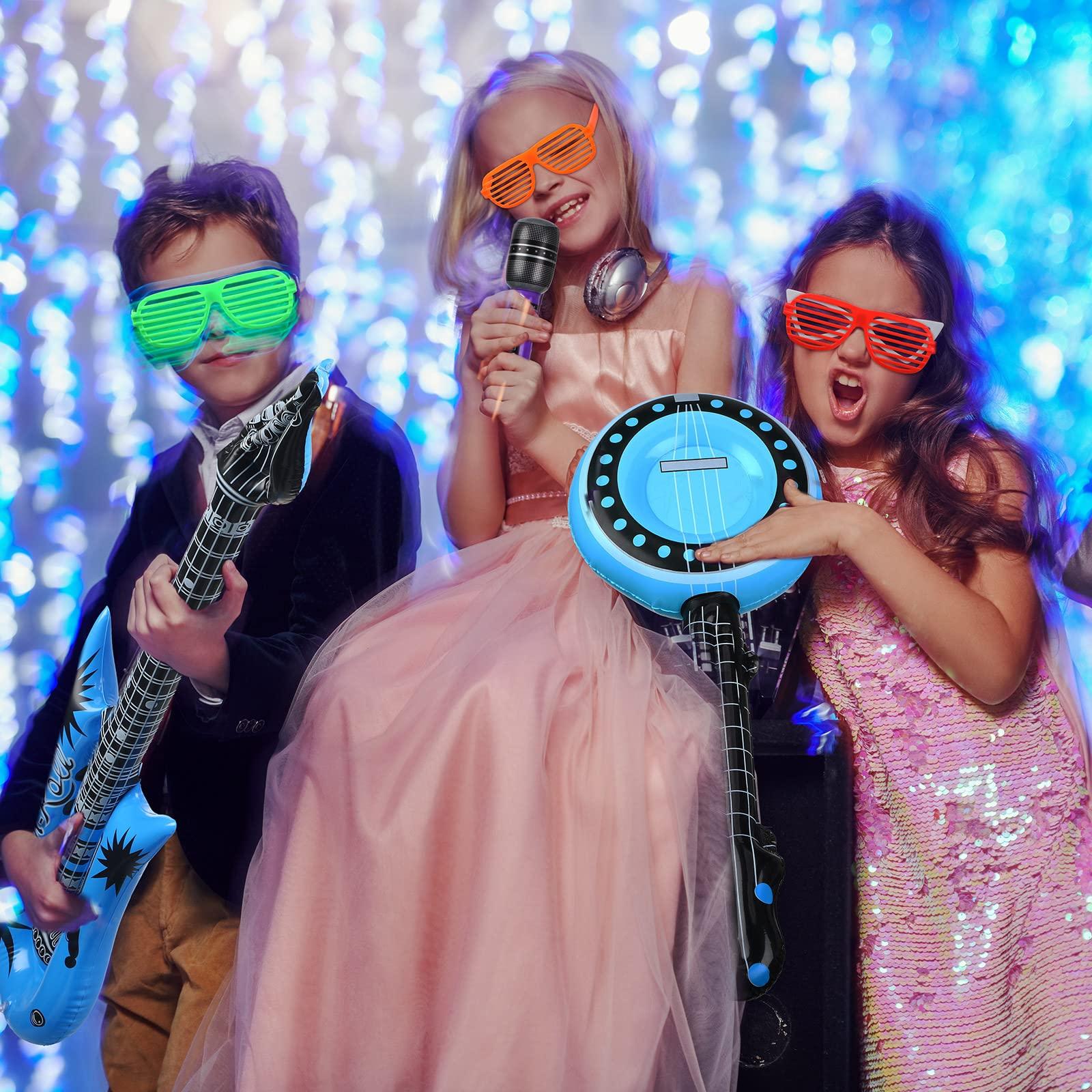 Seematn 42 Pcs Inflatable Rock Star Toy Set, Inflatable Party Props Musical Instrument 80s Party Decorations 90s Theme Party Decorations Including Inflatable Guitars Bass Guitar Saxophone Microphones and More