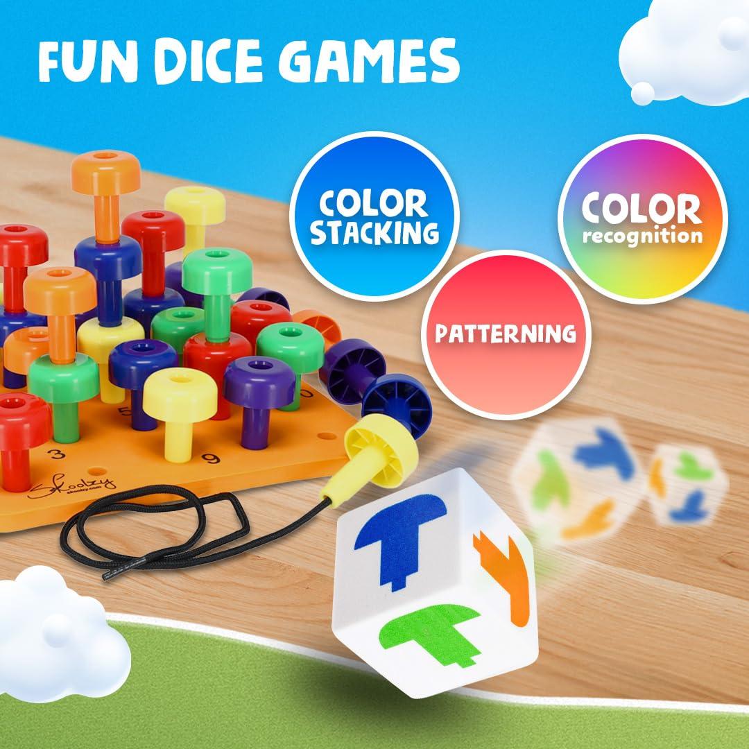 Skoolzy Skoolzy Montessori Sensory Pegboard 33 Piece Set - Develop Sensory Play Occupational Therapy STEM Learning Educational Toys for Kids 2+ - Includes Foam Board, Lacing String, Dice, Storage Bag, eBook