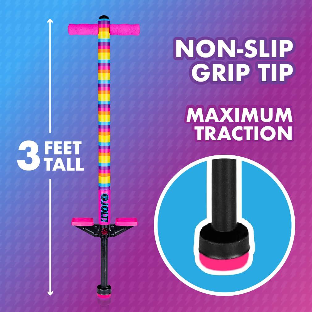 Flybar Flybar Pogo Stick for Kids, 40 to 80 Pounds, Perfect for Beginners, Easy Grip Foam Handles, Anti-Slip Foot Pegs, Outdoor Toys for Boys, Jumper Toys for Girls, Outside Toys for Kids (Jolt, Rainbow)