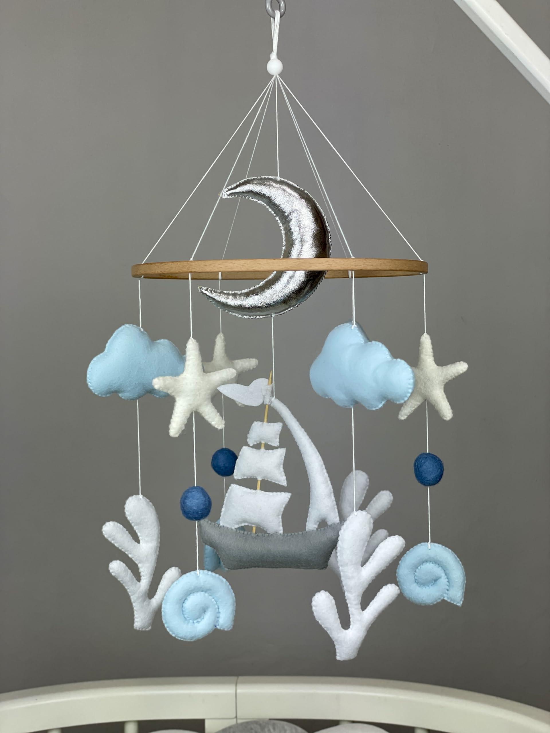 ToysCentral Basics Ocean baby mobile boy Ship mobile Crib baby mobile Nautical theme nursery decor Sea mobile Felt hanging mobile coastal