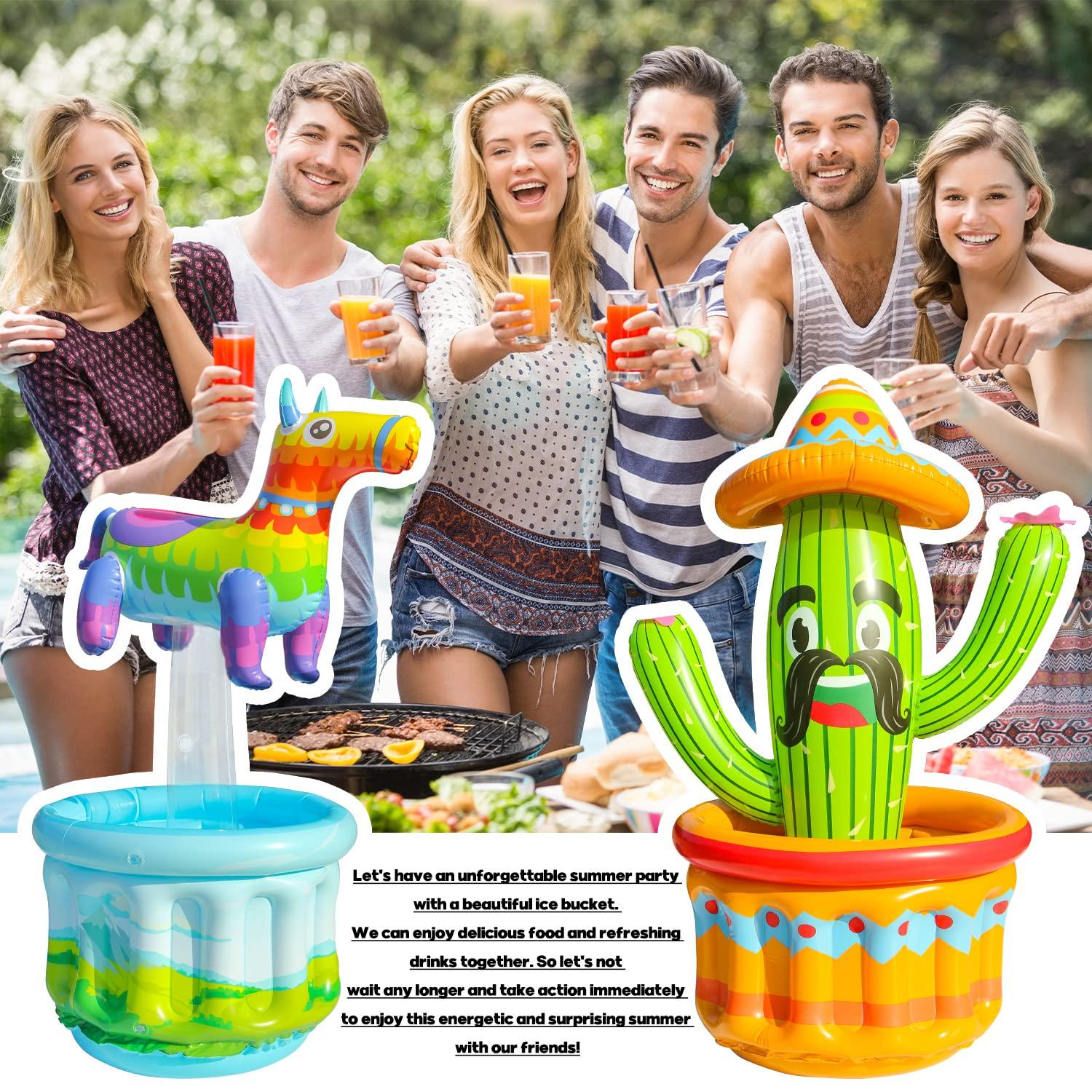 PARENTSWELL PARENTSWELL 2 Pack Inflatable Cactus Cooler, 47.5\'\' Blow Up Pool Party Drink Cooler Ice Bucket with Sombrero Hat, Mexican Fiesta Party Decorations Supplies for Cinco De Mayo Party Decor