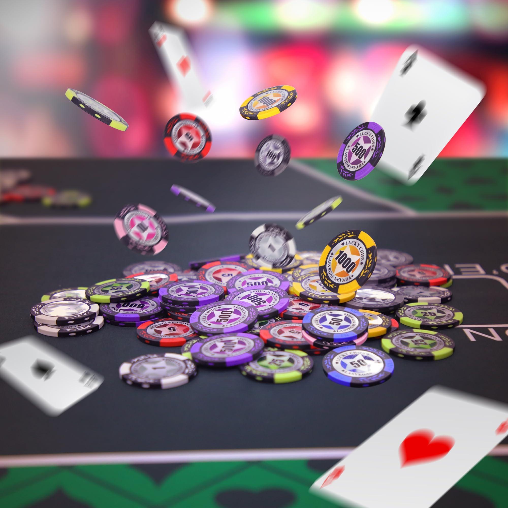 ORIENGEAR ORIENGEAR Poker Chips Professional, 50 Pcs 14 Gram Poker Chips Composite with Clear Denomination, Numbered Chips for Casino Card Game, Blackjack, Roulette Games, for Poker Lover, 8 Color