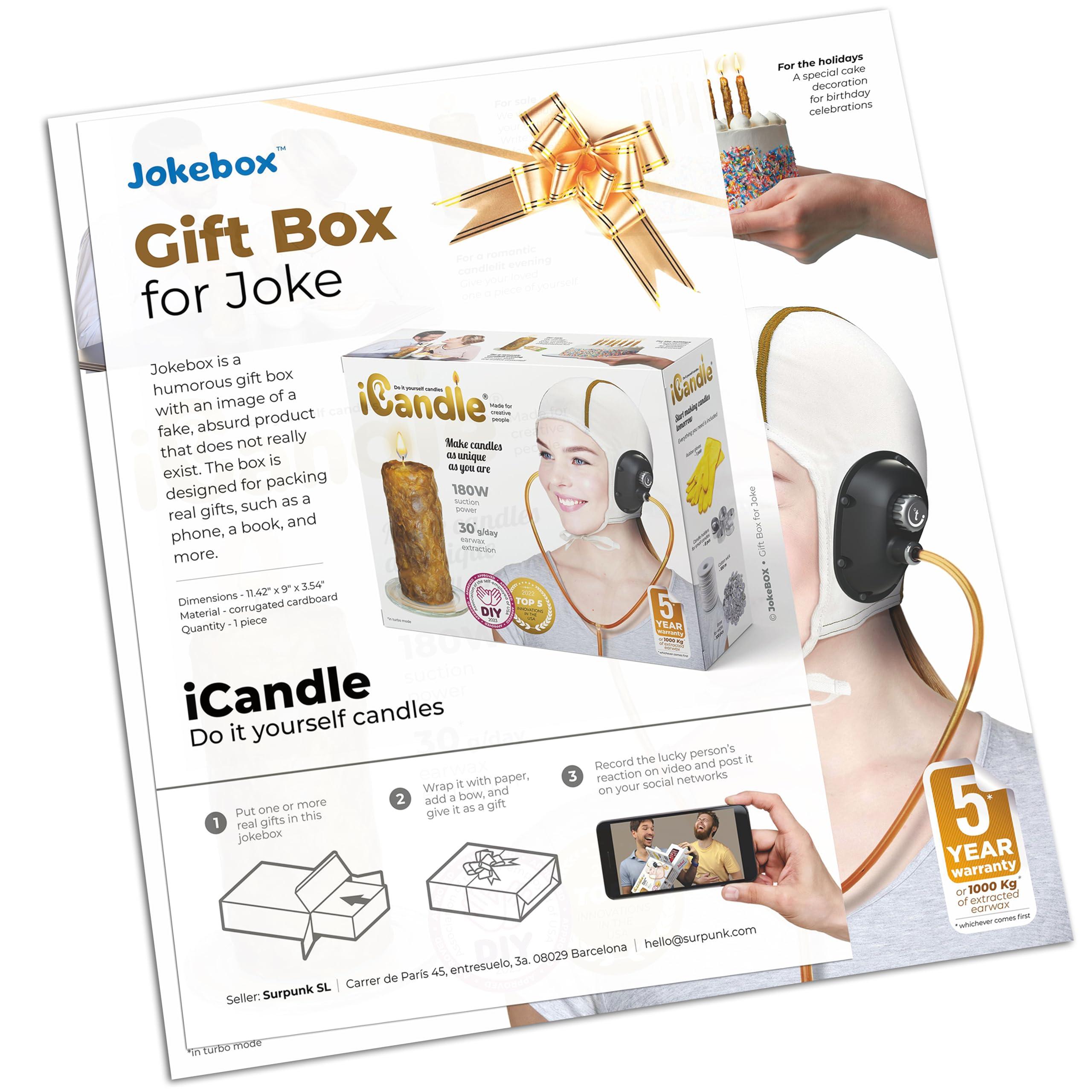 Jokebox iCandle Funny Prank Gift Box Gag Gift Box for Adults Unusual Joke Gift for Men & Women Birthdays Empty Fake Box for Real Gifts, Hilarious Surprise & Fun Pranks Size 11.4 x 9 x 3.5