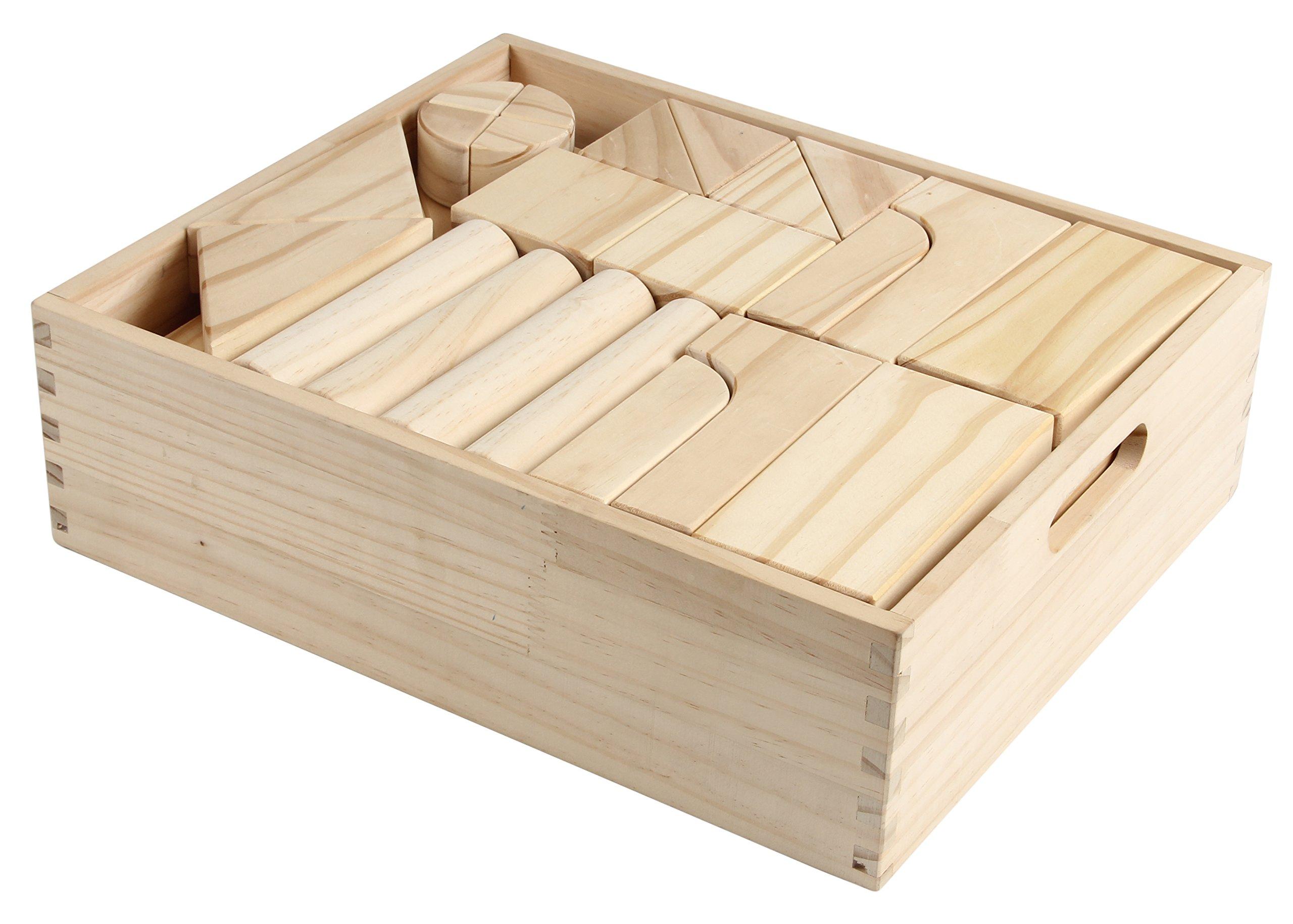 MOD Complete Standard Unit Building Blocks for Toddlers with Storage Tray (64 Pcs) Sanded Wood Blocks for Children, Original STEAM, and STEM Learning, Classic Wooden Toys for Kids Parties and Classrooms