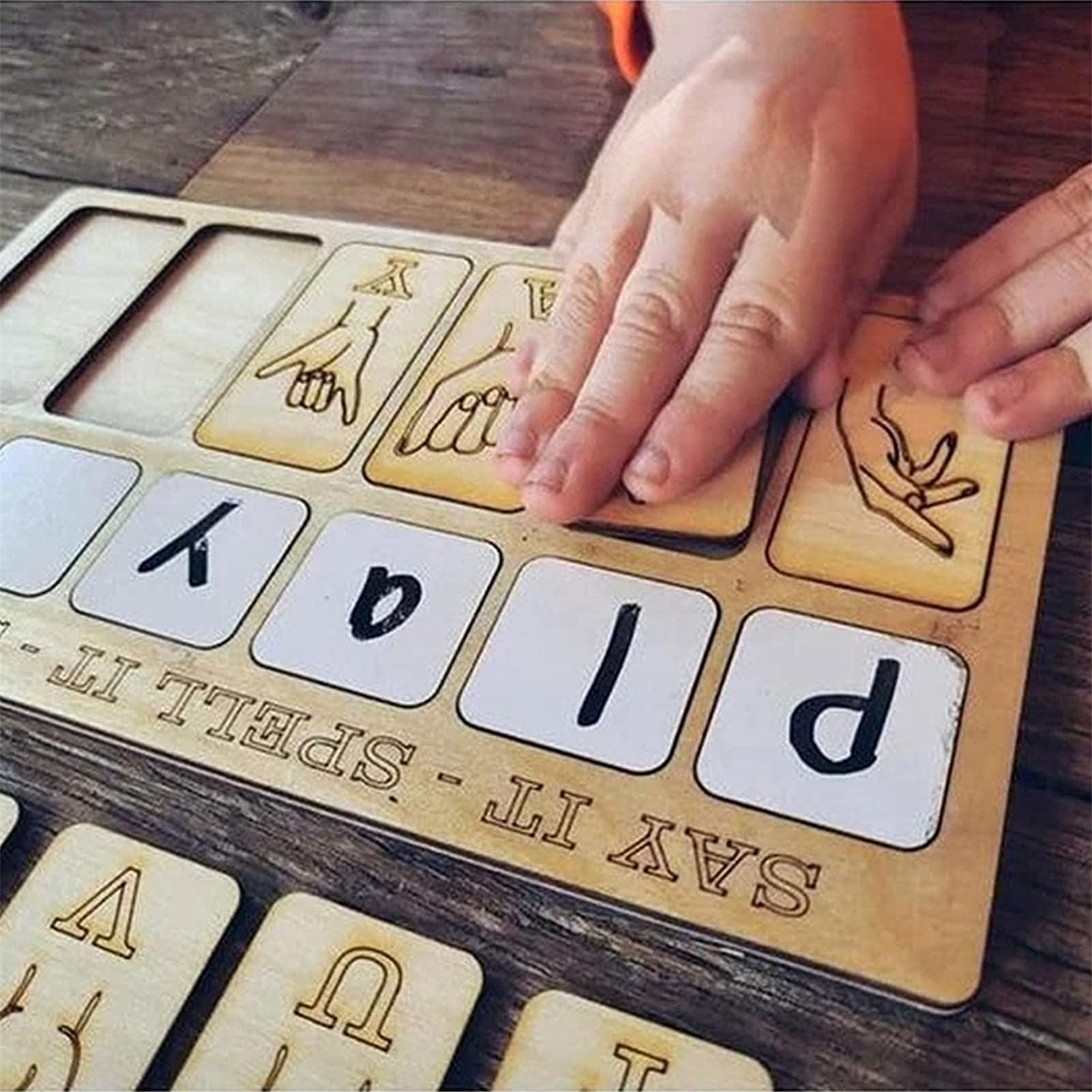stupidcat Sign Language Puzzle Board Letter Sign Language Learning Board, Reusable Wood Sign Language Flashcards for Alphabet Sign Language Learning, Children Enlightenment Preschool Flashcards, Gift for Kids